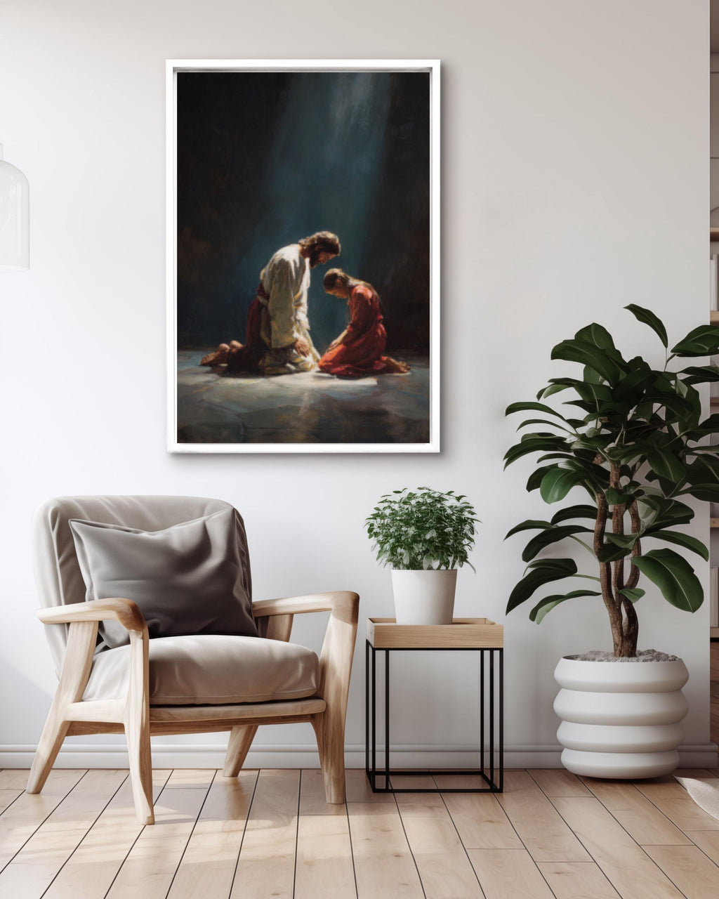 Jesus and Child Praying Wall Art | Peaceful Christian Canvas Print