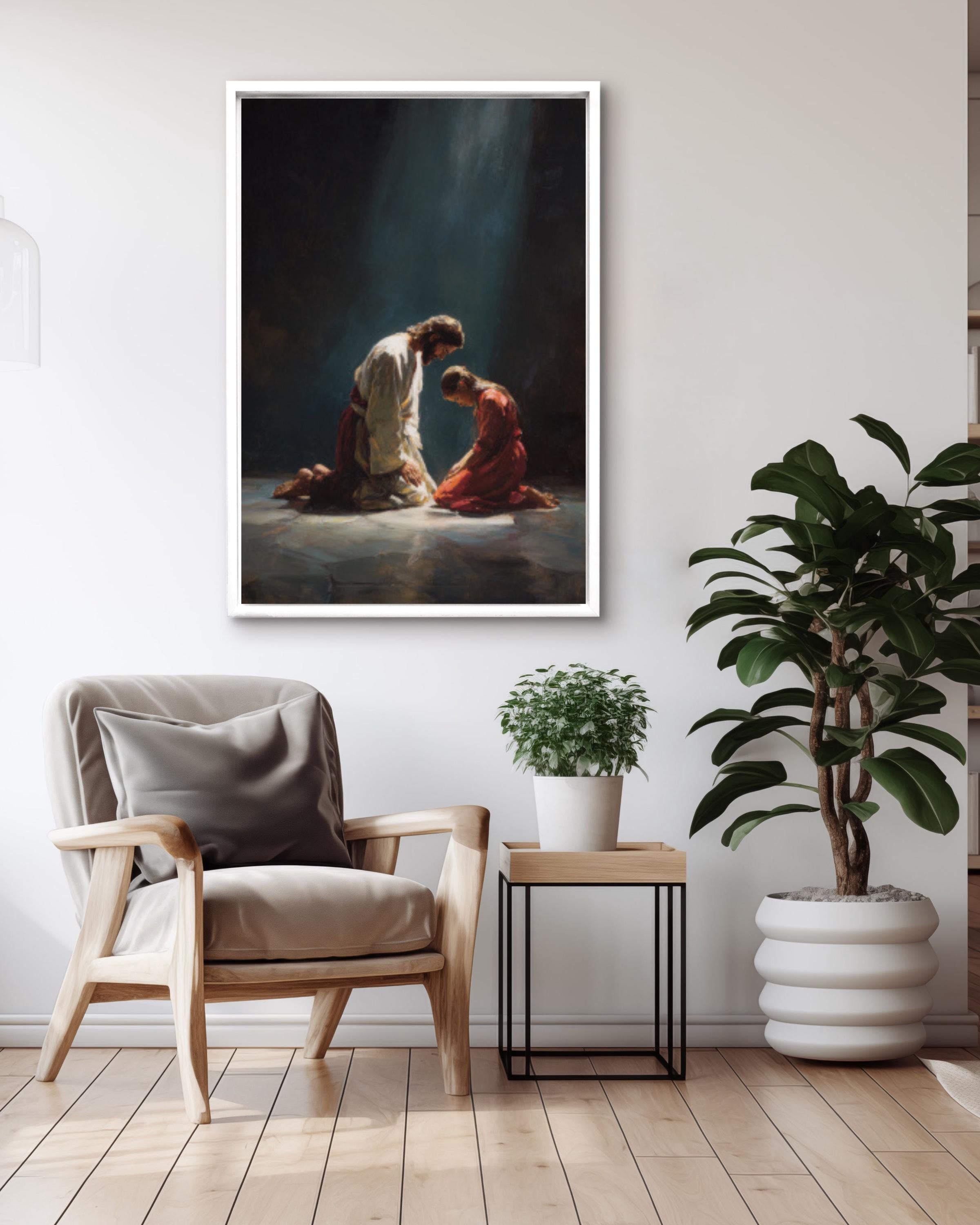 Jesus and Child Praying Wall Art | Peaceful Christian Canvas Print