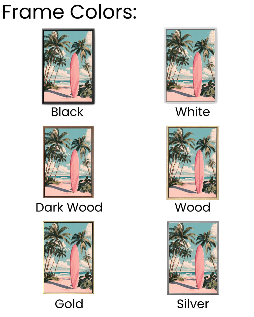 Vintage Pink Surfboard Wall Art Print | Retro Beach Palm Tree Poster