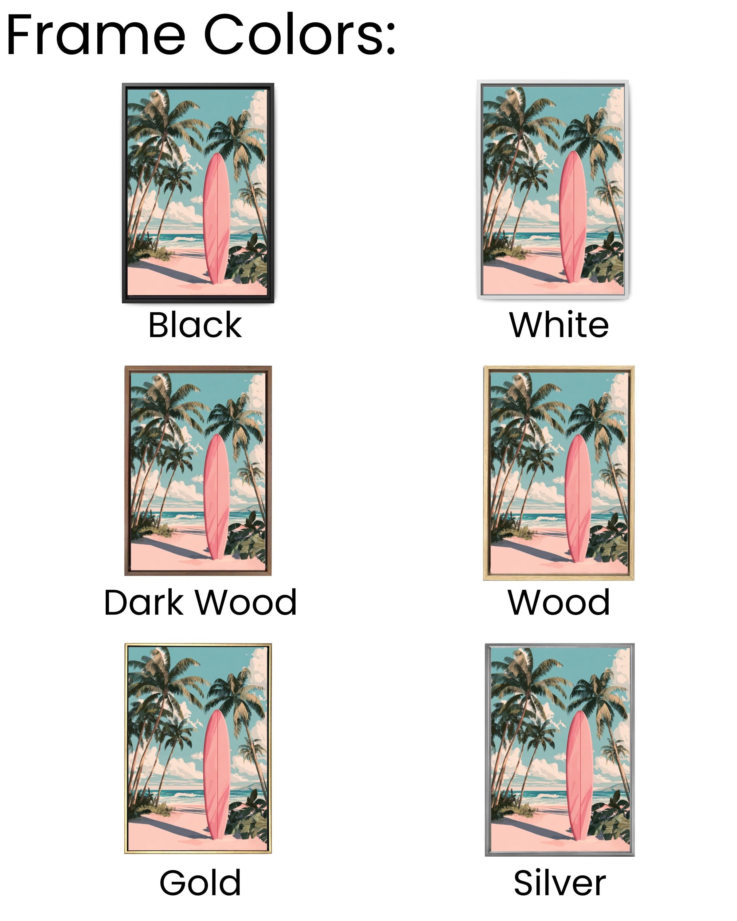 Vintage Pink Surfboard Wall Art Print | Retro Beach Palm Tree Poster