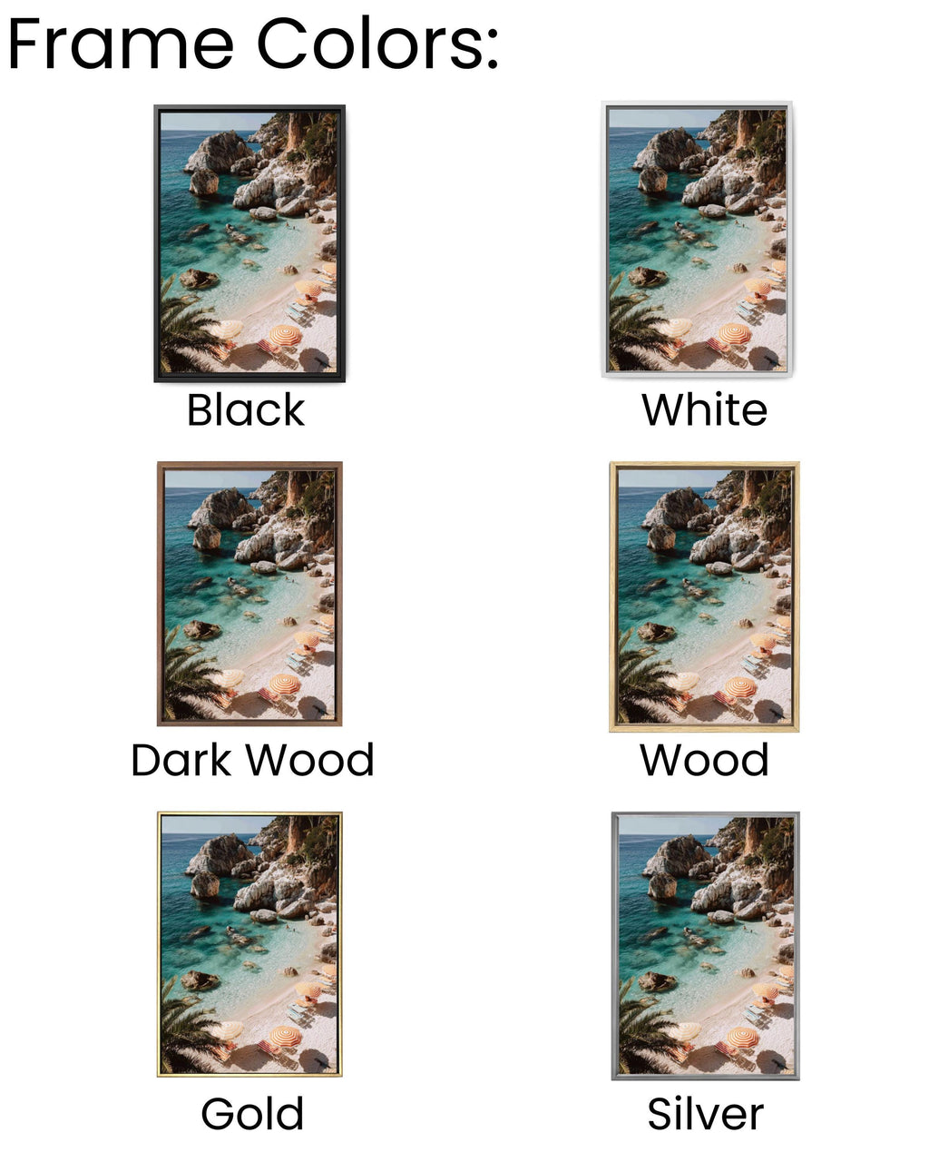 Italian Beach Cove Wall Art | Turquoise Sea Striped Umbrellas Canvas