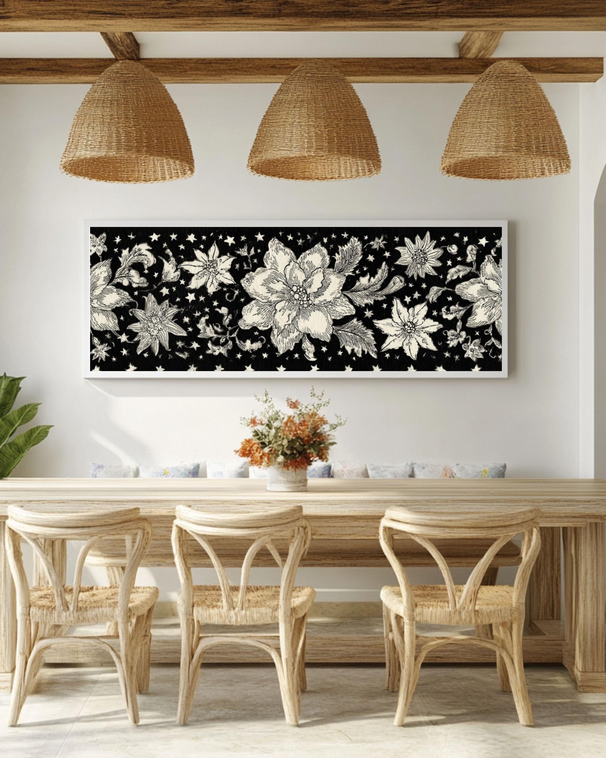 William Morris Floral Damask Wall Art | Black & White Canvas Print