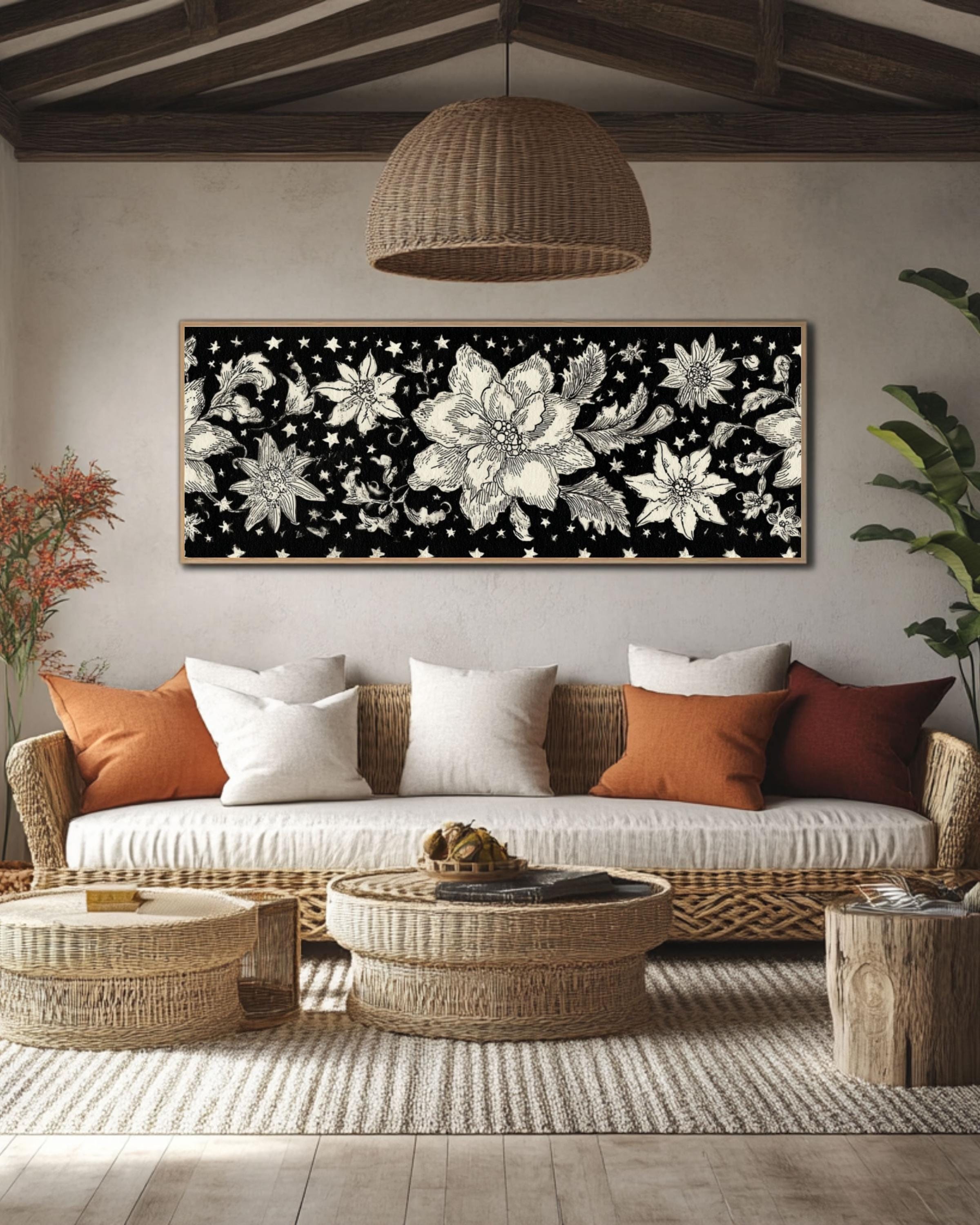 William Morris Floral Damask Wall Art | Black & White Canvas Print