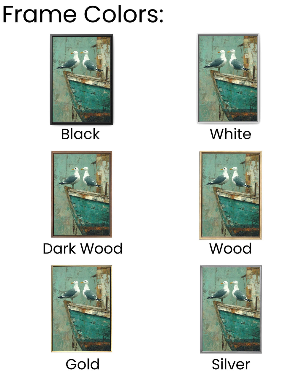 Seagulls on Teal Boat Wall Art | Rustic Coastal Farmhouse Canvas Print