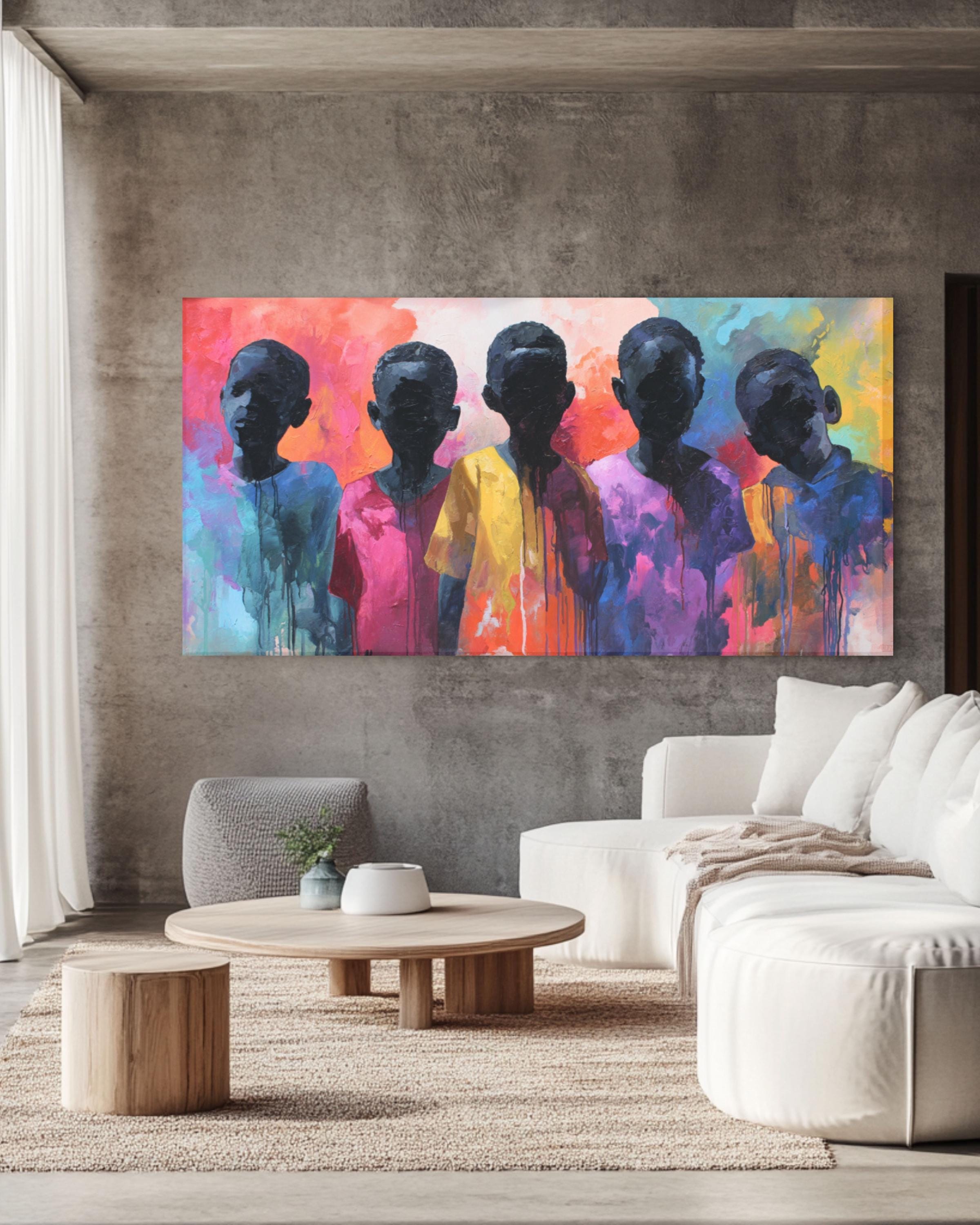 Abstract African Children Portrait Wall Art | Drip Style Canvas Print
