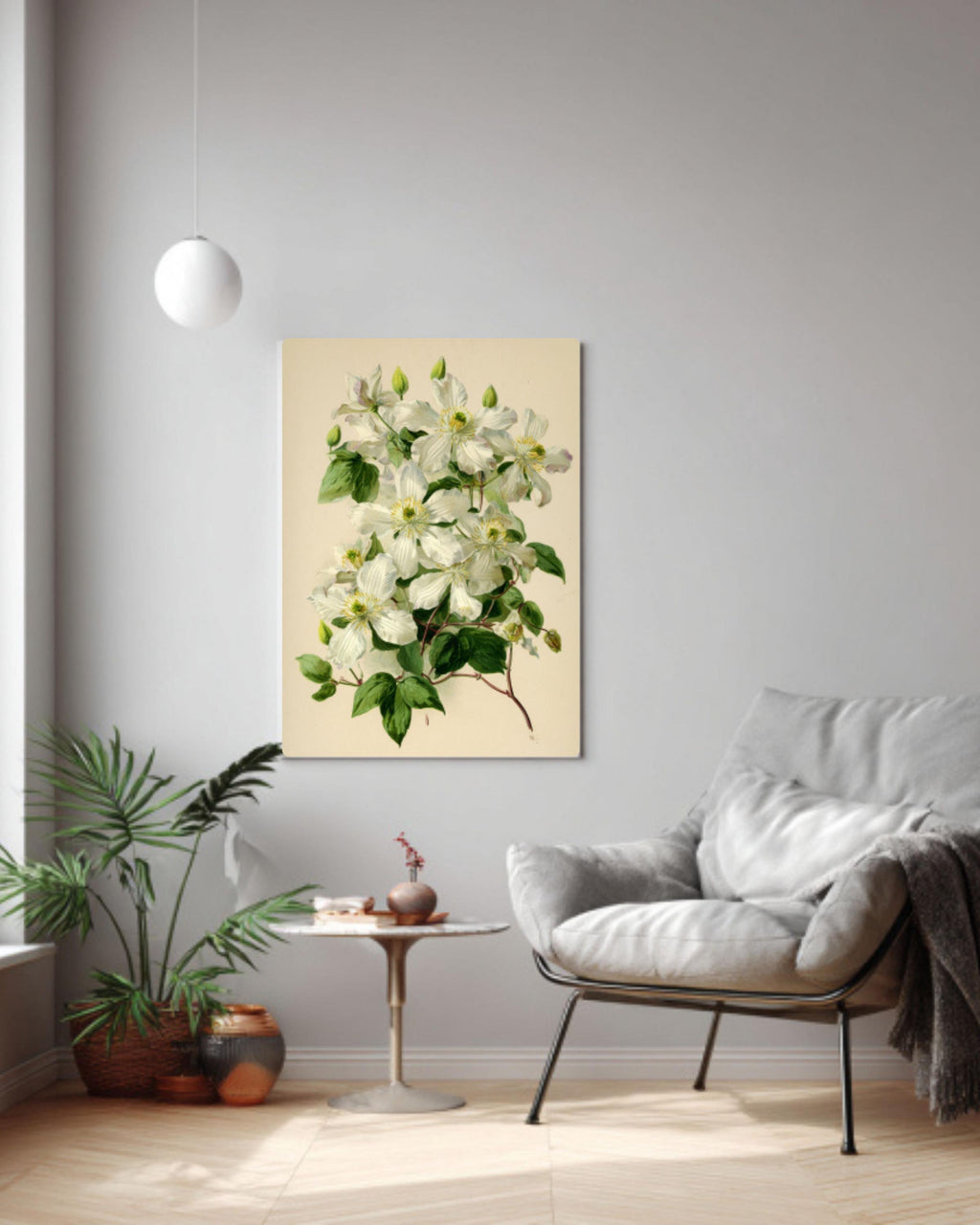 Vintage Clematis Botanical Wall Art | Cream Floral Canvas Print