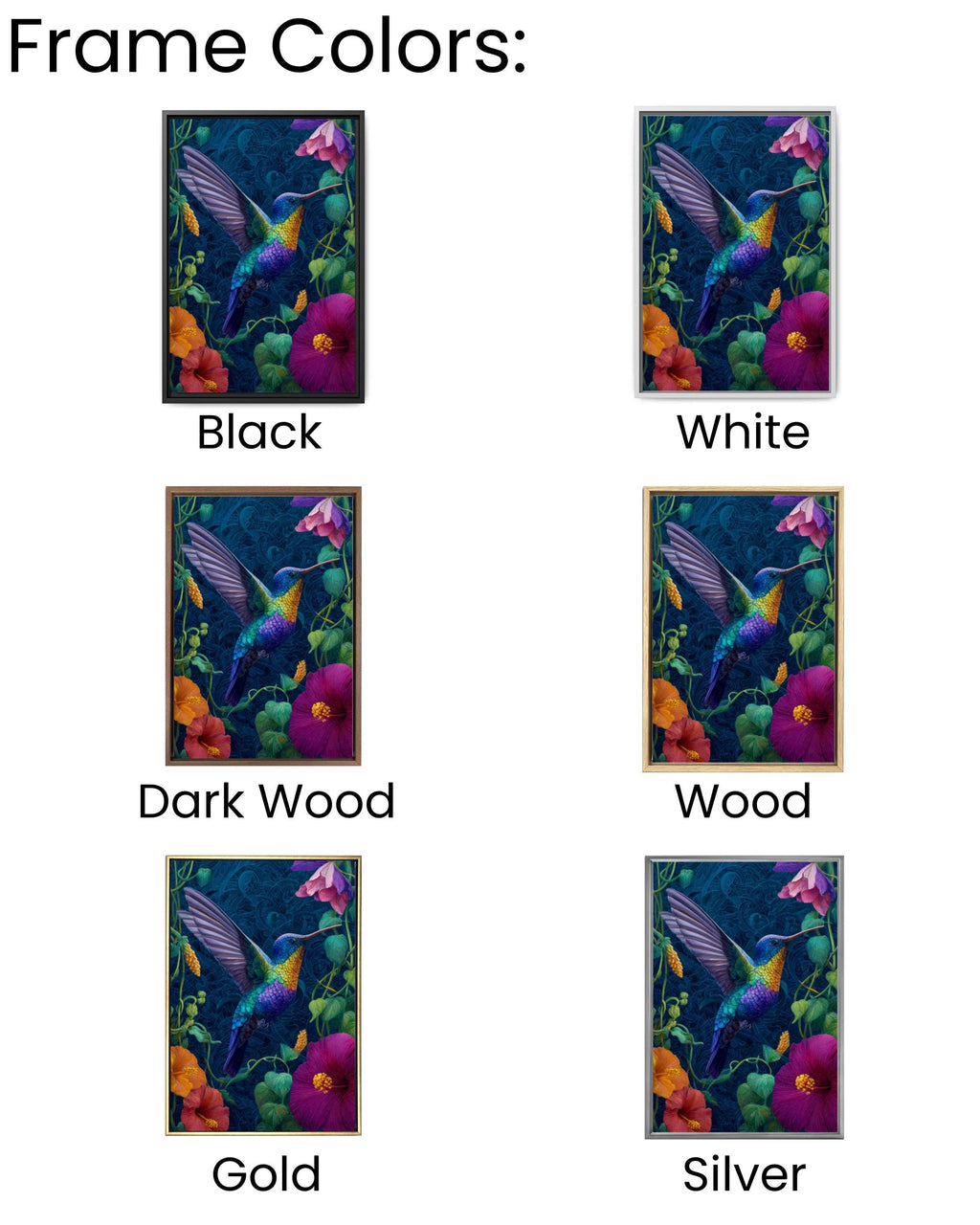 Hummingbird Tropical Flowers Wall Art | Dark Blue Canvas Print