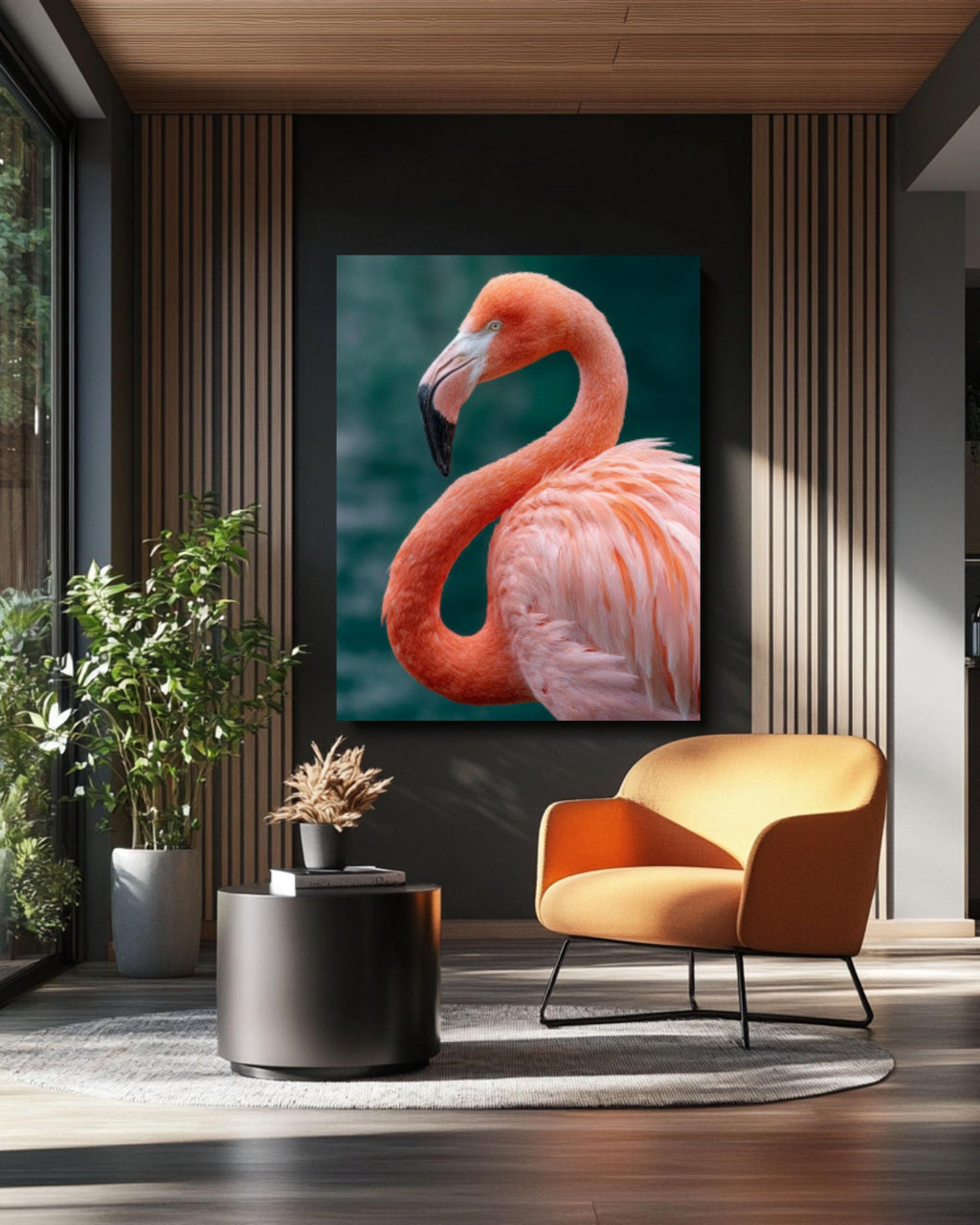 Pink Flamingo Portrait Wall Art | Tropical Bird Canvas or Framed Print