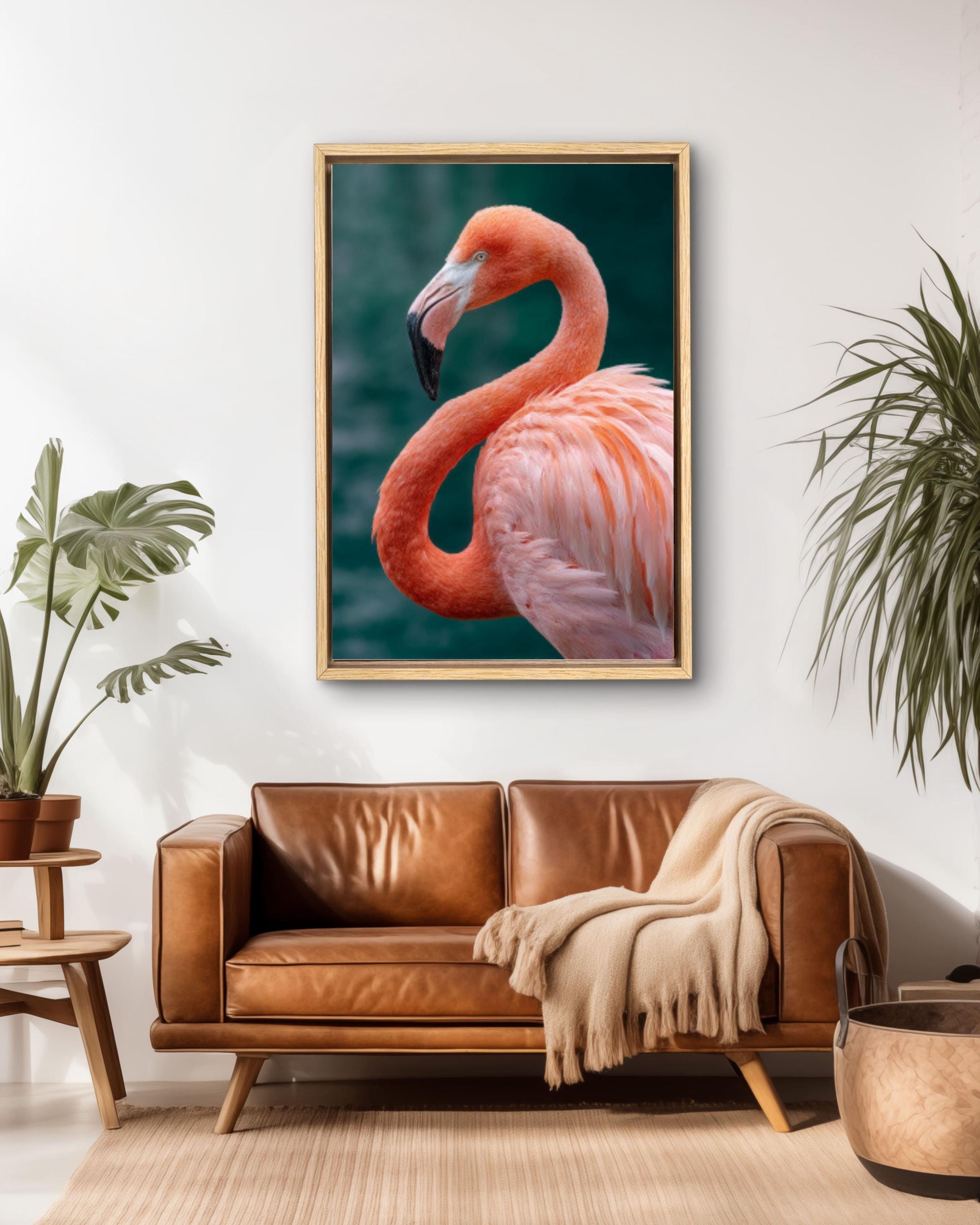 Pink Flamingo Portrait Wall Art | Tropical Bird Canvas or Framed Print