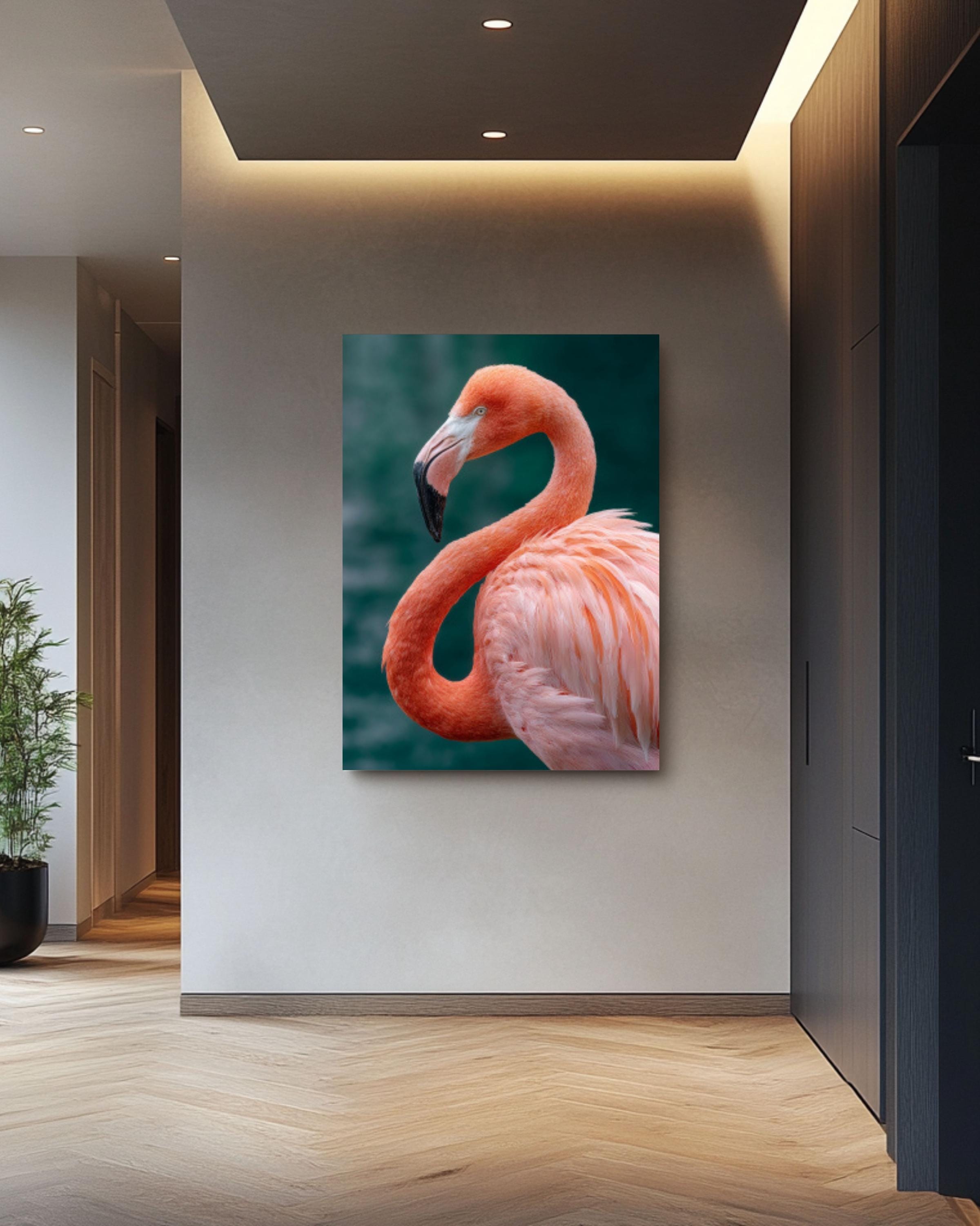 Pink Flamingo Portrait Wall Art | Tropical Bird Canvas or Framed Print