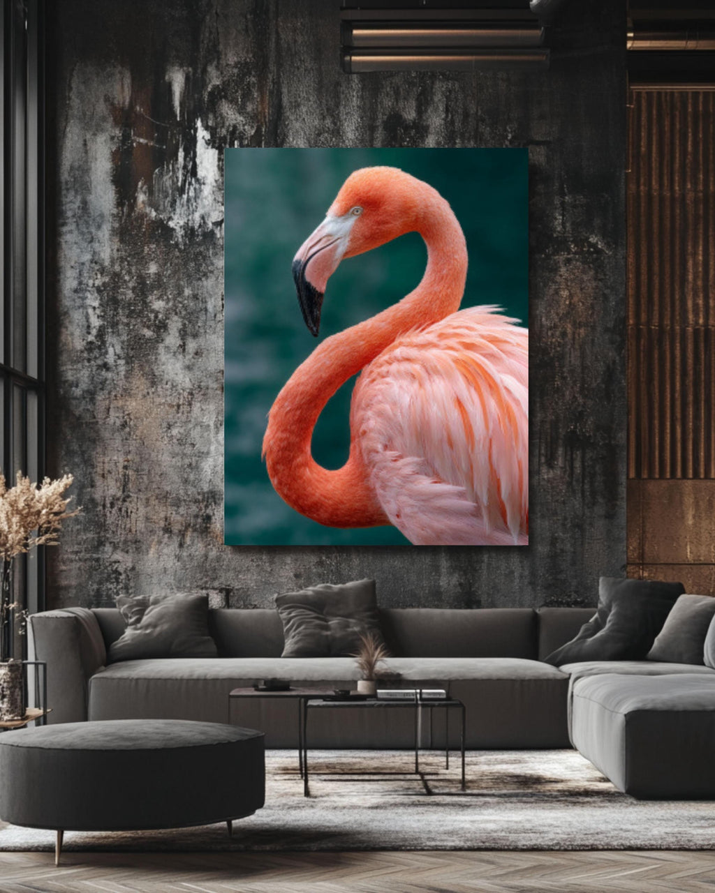 Pink Flamingo Portrait Wall Art | Tropical Bird Canvas or Framed Print