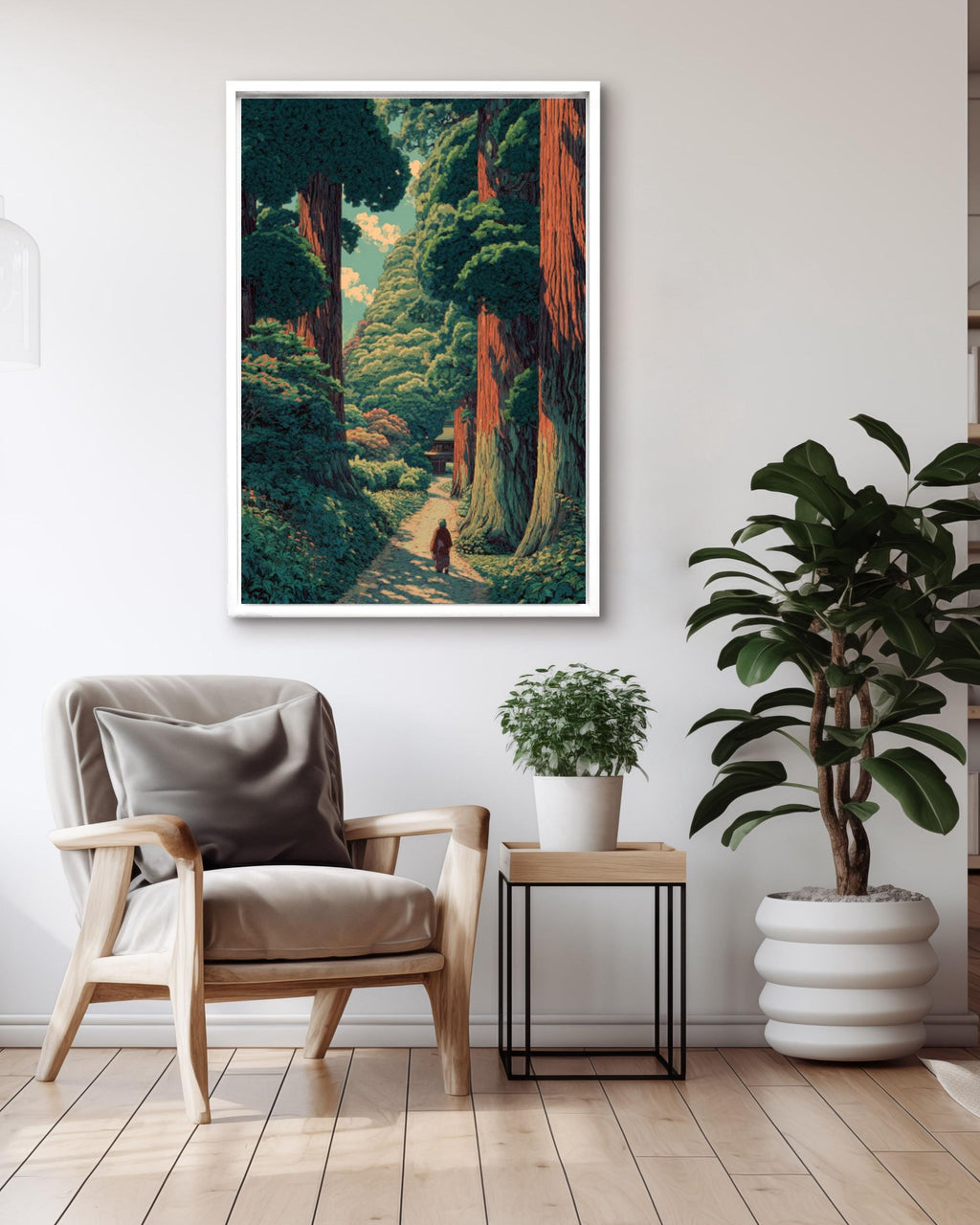 Redwood Forest Wall Art | Japanese Woodblock Style Landscape Canvas