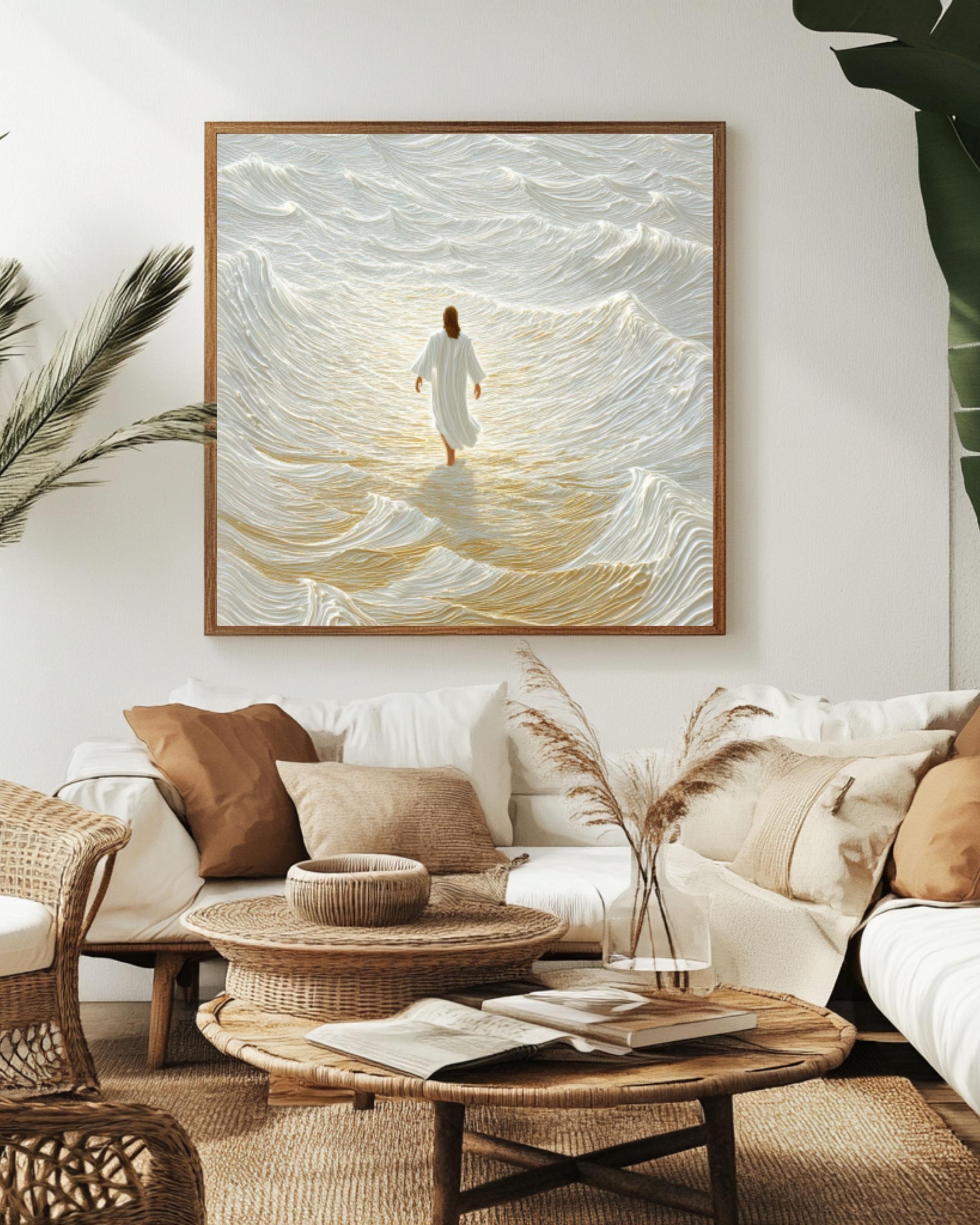 Jesus Walking on Water Wall Art | Abstract Christian Canvas Print