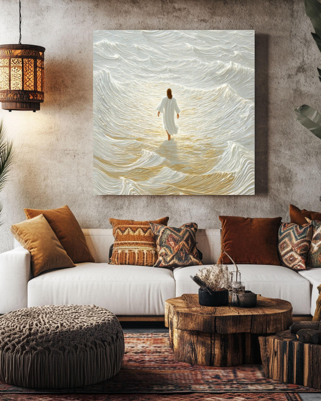 Jesus Walking on Water Wall Art | Abstract Christian Canvas Print