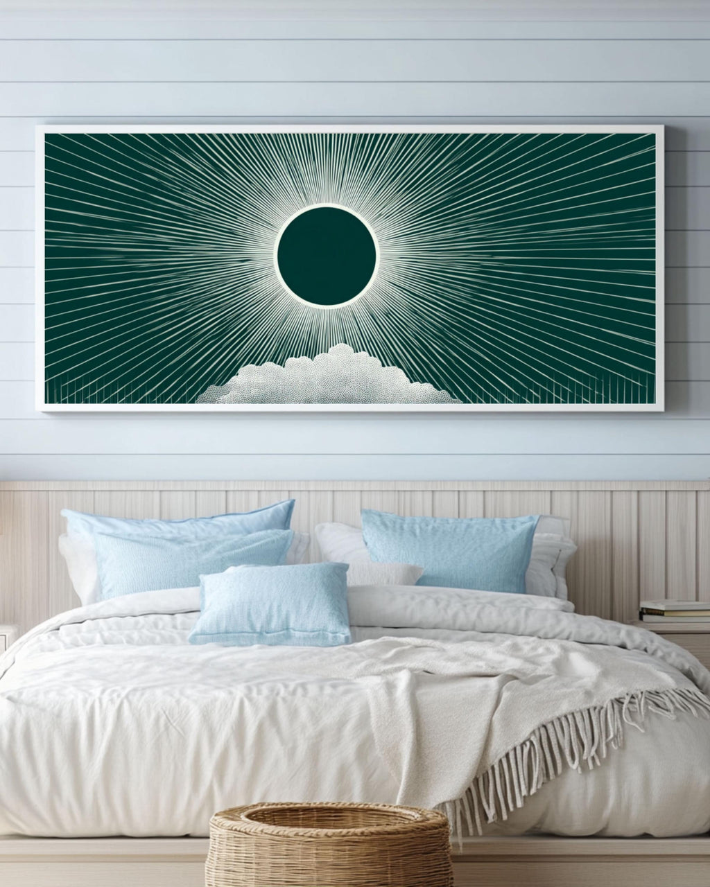Geometric Illusion Wall Art | White Circle on Deep Green Canvas Print
