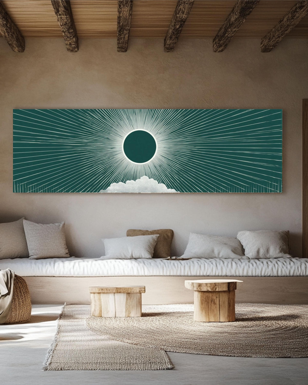 Geometric Illusion Wall Art | White Circle on Deep Green Canvas Print