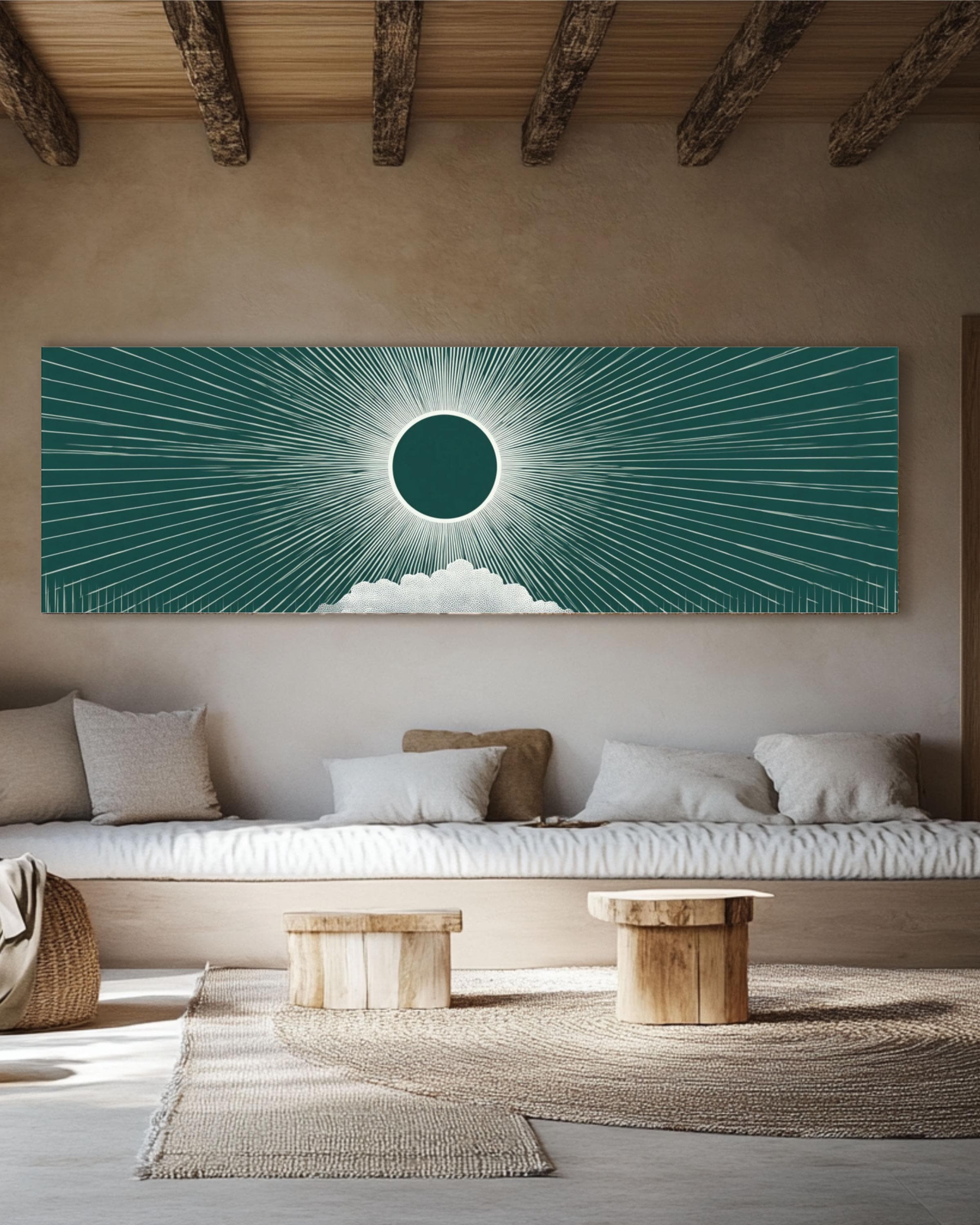 Geometric Illusion Wall Art | White Circle on Deep Green Canvas Print