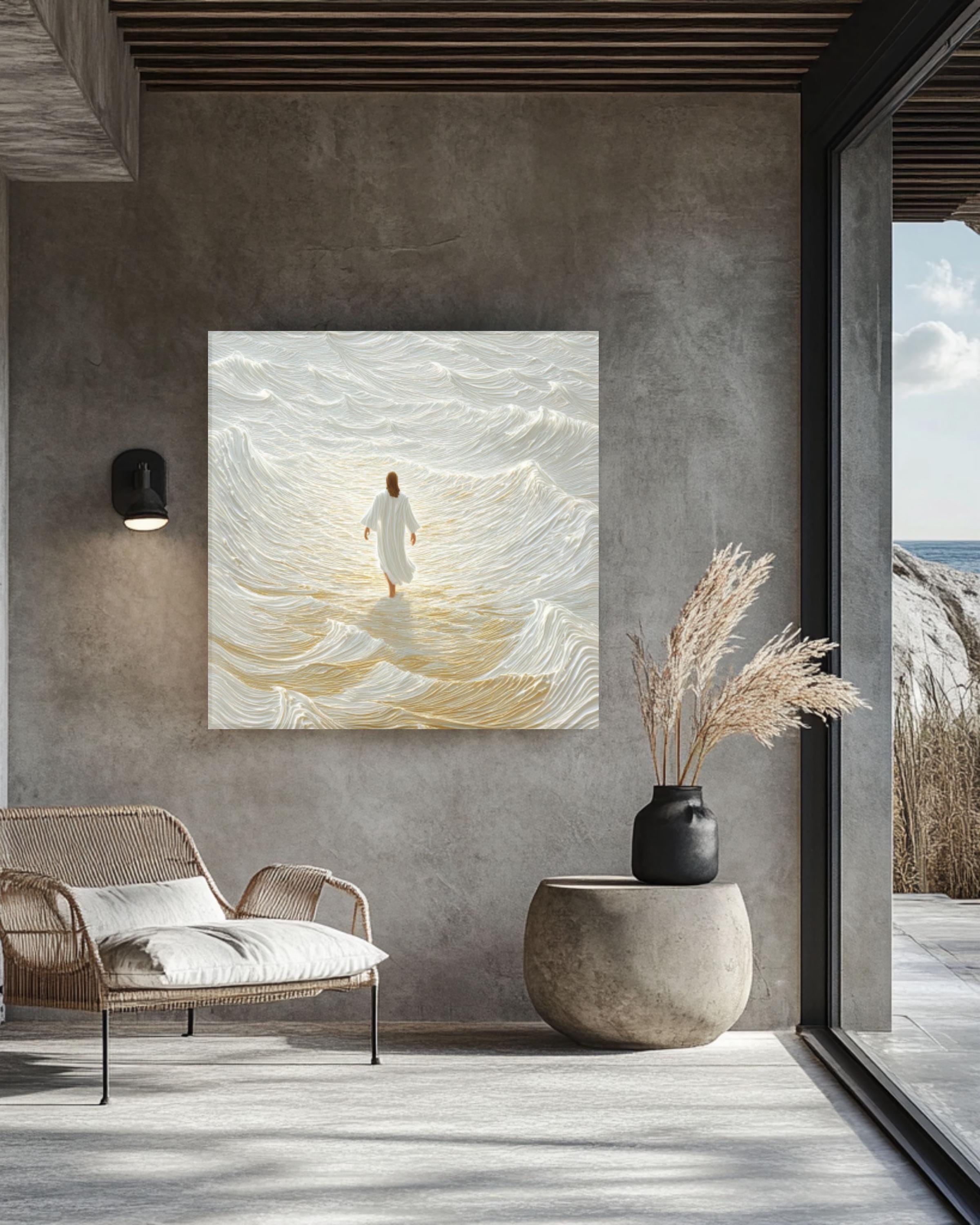 Jesus Walking on Water Canvas â€“ Abstract Christian Wall Art for home and office wall décor