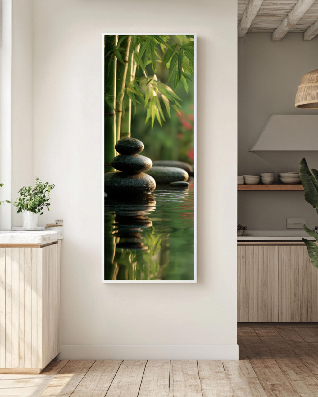 Zen Garden Canvas Print: Stacked Stones, Bamboo & Calming Water for home and office wall décor