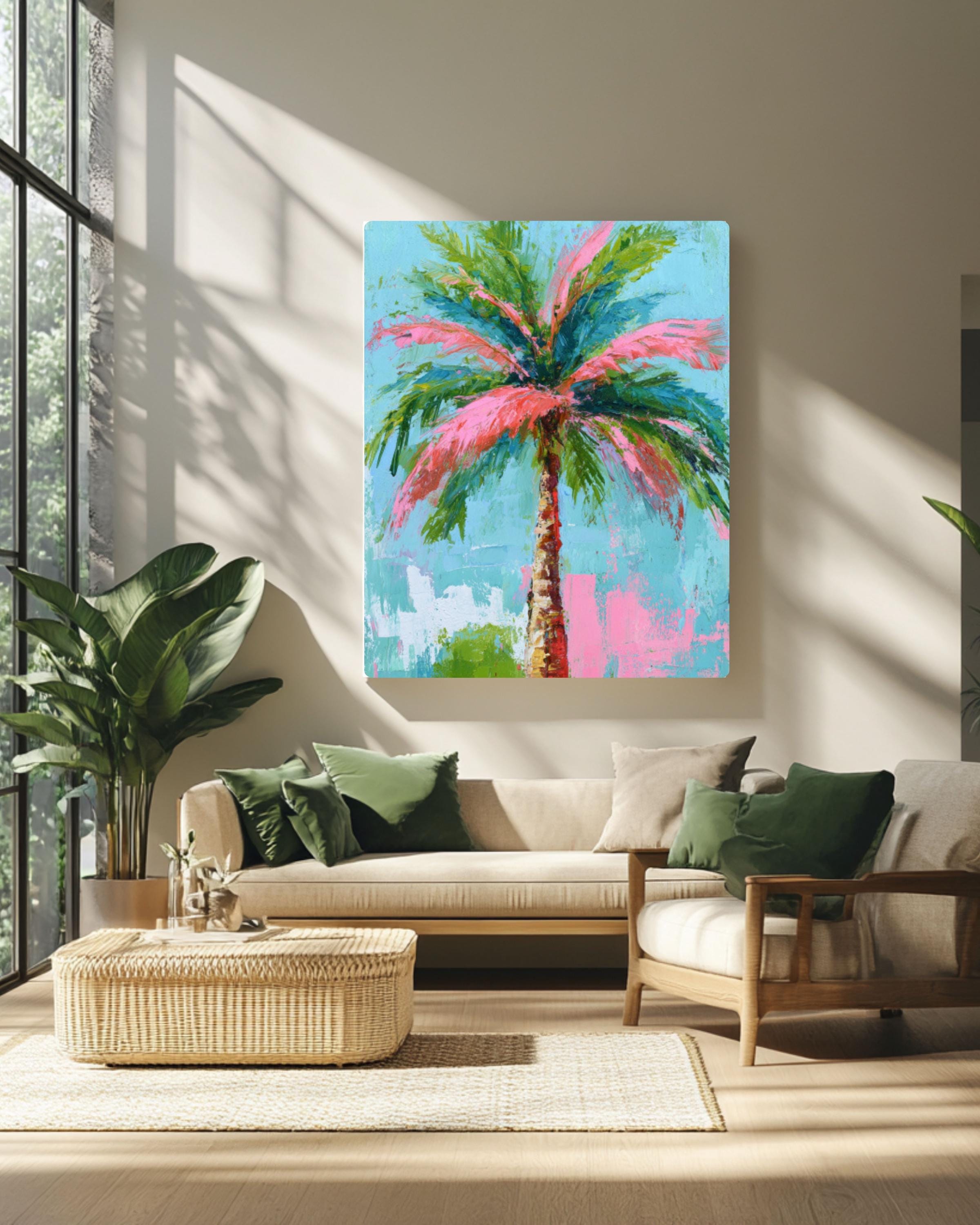Colorful Palm Tree Art â€“ Abstract Acrylic Painting, Coastal Decor Canvas Wall Art Print – Premium Home Decor