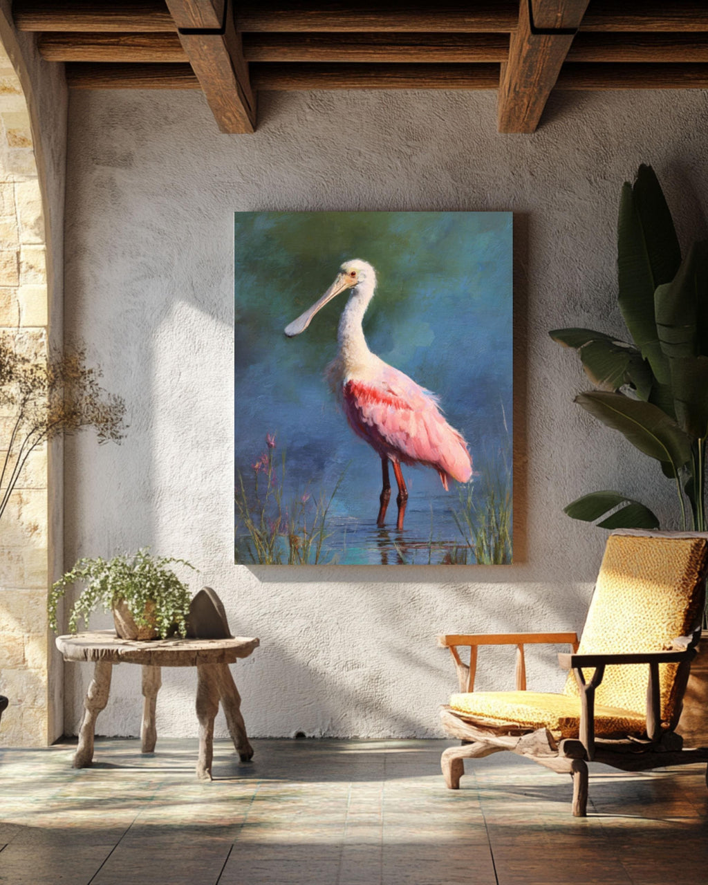 Roseate Spoonbill Wall Art | Pastel Impressionist Bird Canvas Print
