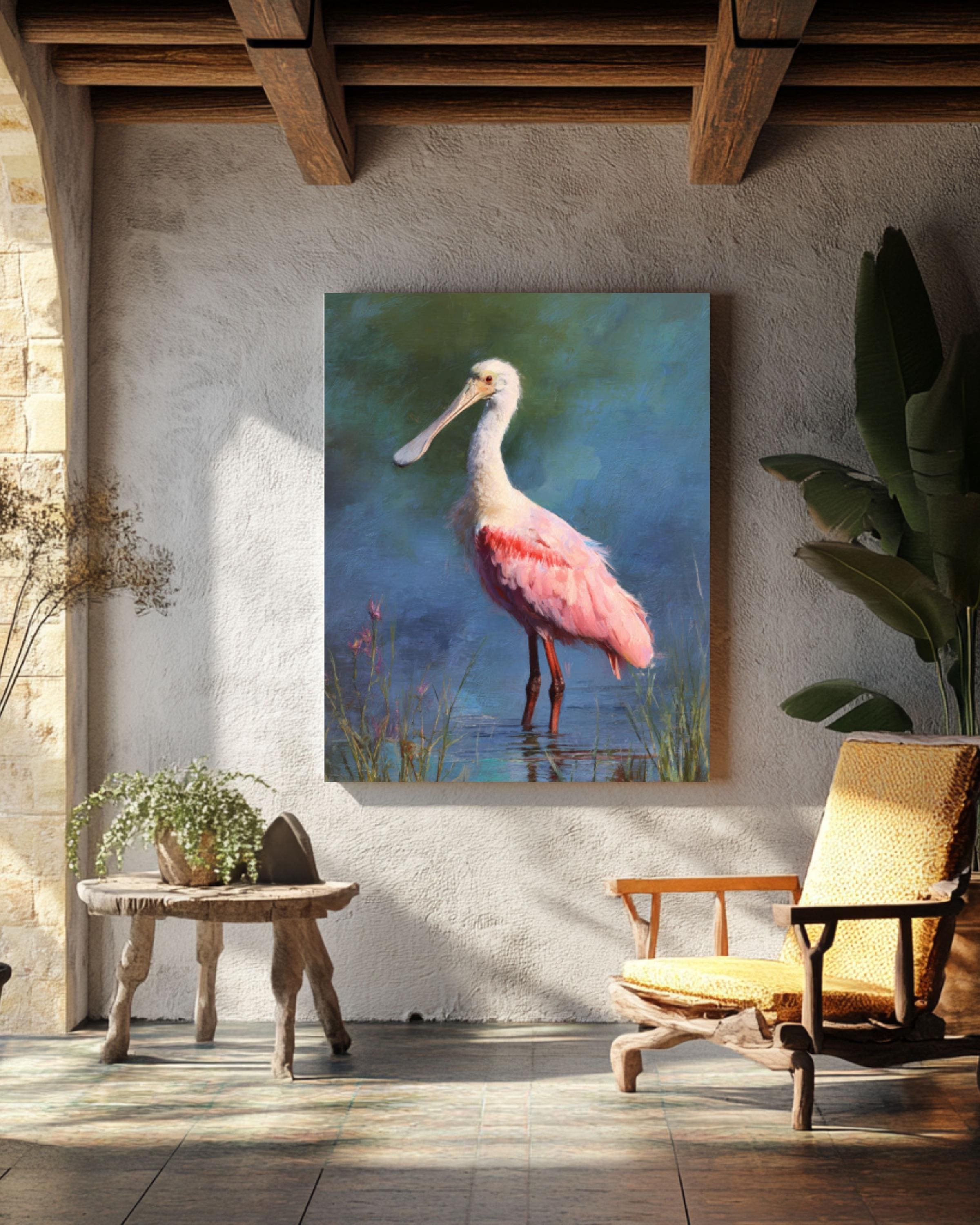 Roseate Spoonbill Wall Art | Pastel Impressionist Bird Canvas Print