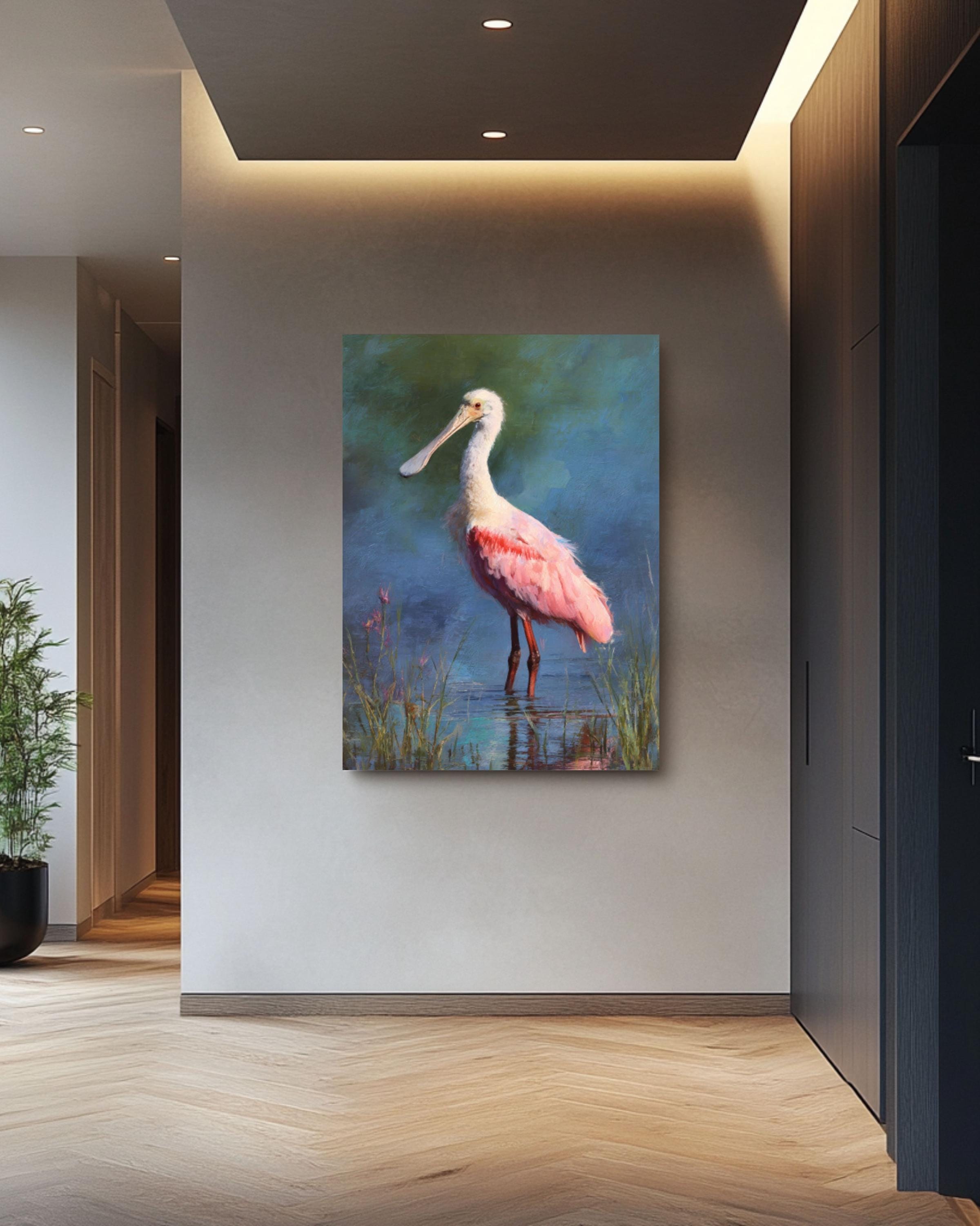 Roseate Spoonbill Wall Art | Pastel Impressionist Bird Canvas Print