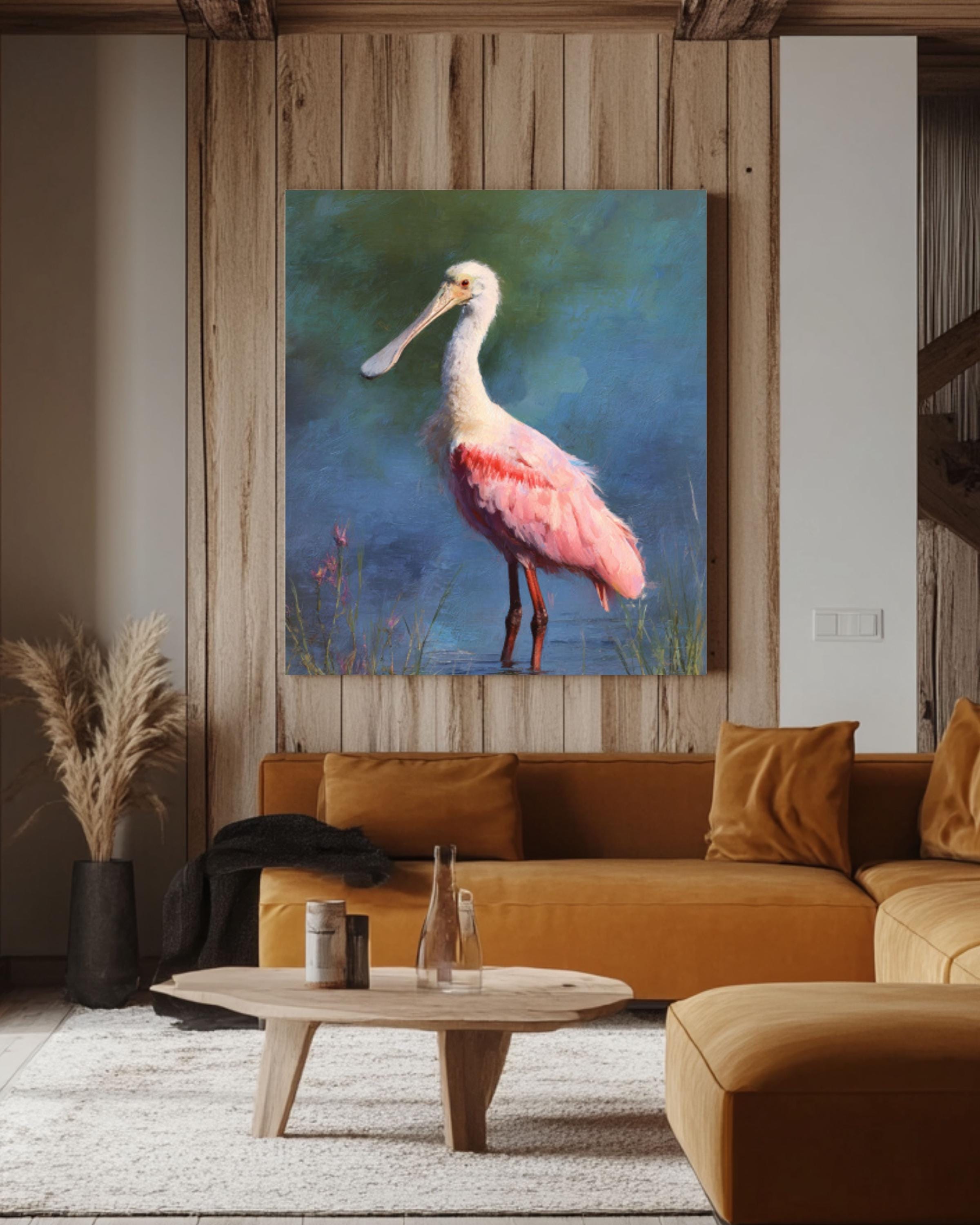 Roseate Spoonbill Impressionist Art: Pastel Bird Portrait, Canvas or Poster for home and office wall décor