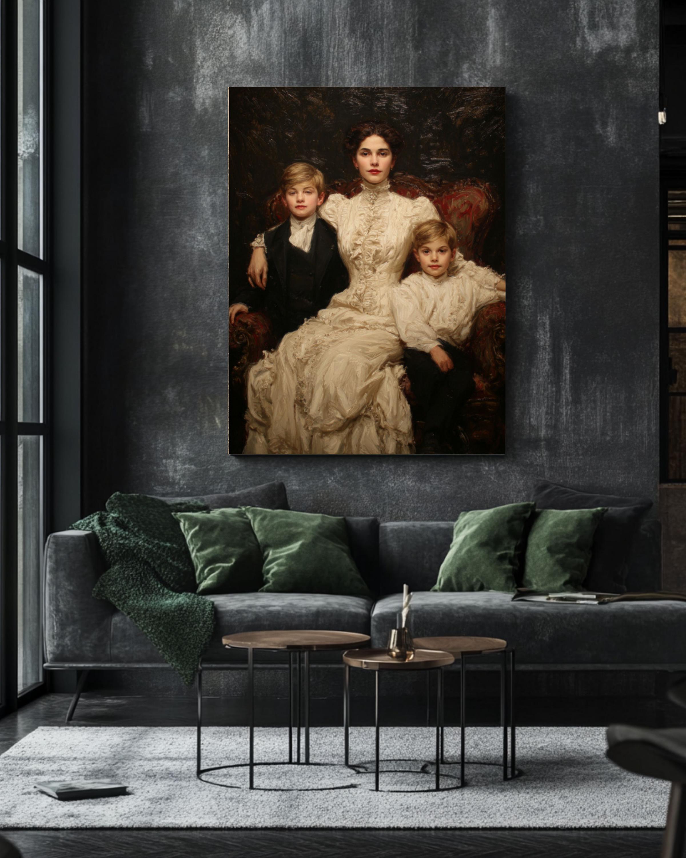 Mother and Sons Portrait: Tissot Hassam Style Fine Art Print for home and office wall décor