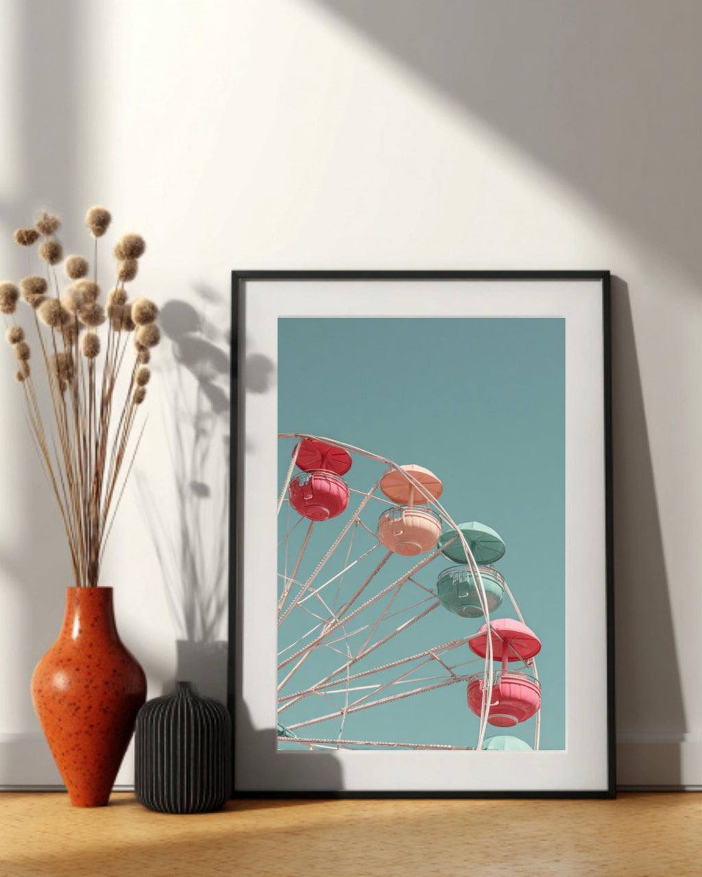 Pastel Ferris Wheel Wall Art | Minimalist Blue Sky Canvas Print