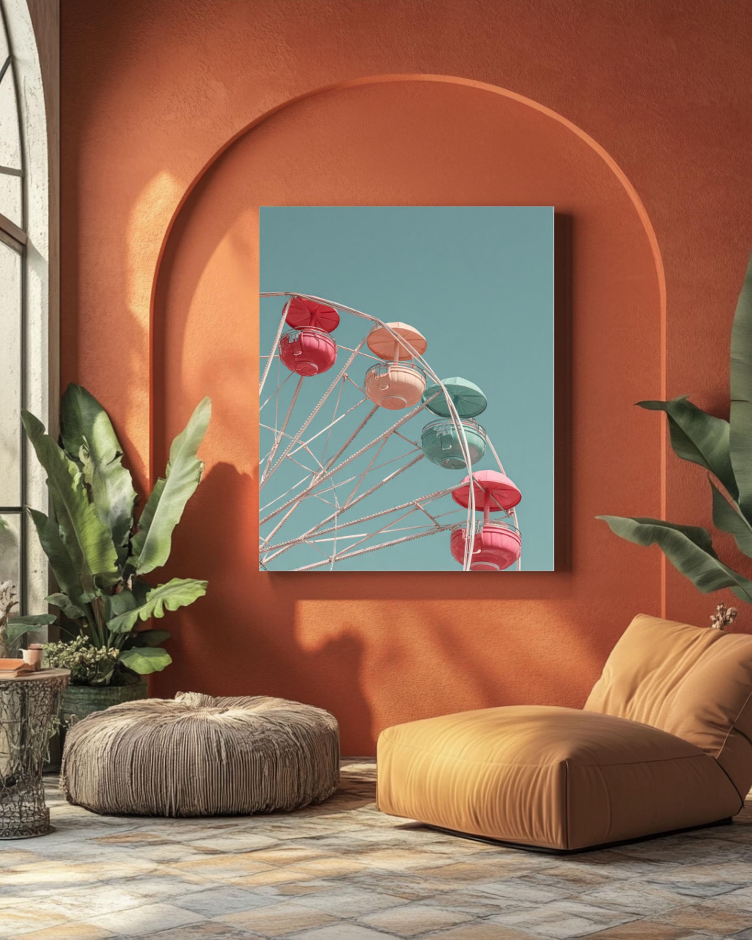 Pastel Ferris Wheel Print: Minimalist Blue Sky Wall Art for home and office wall décor