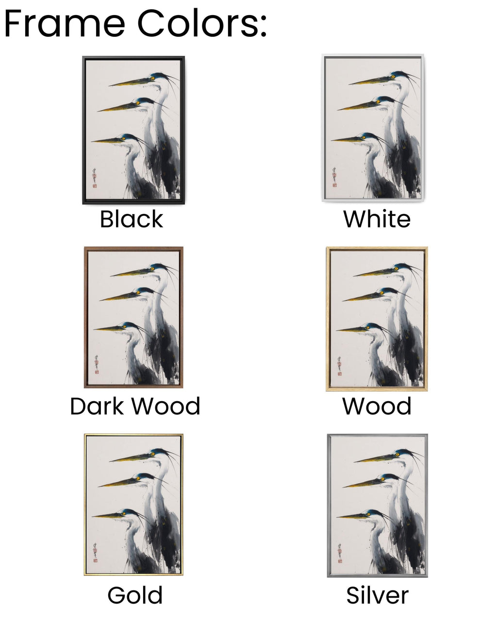 Blue Herons Wall Art | Minimalist Chinese Ink Painting Canvas Print
