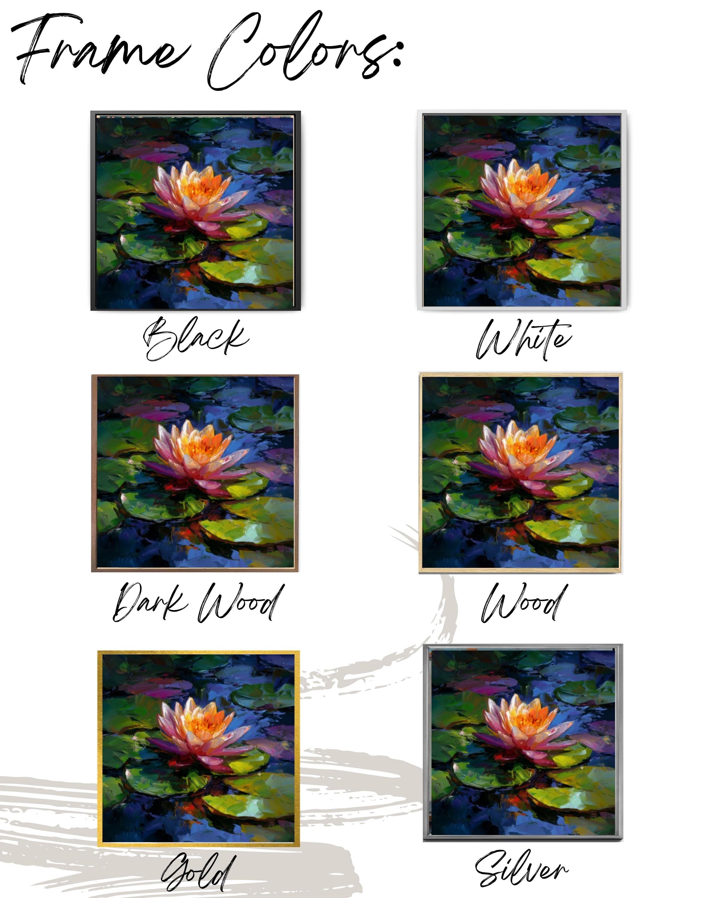 Pink Orange Water Lily Wall Art | Colorful Lotus Oil Painting Canvas