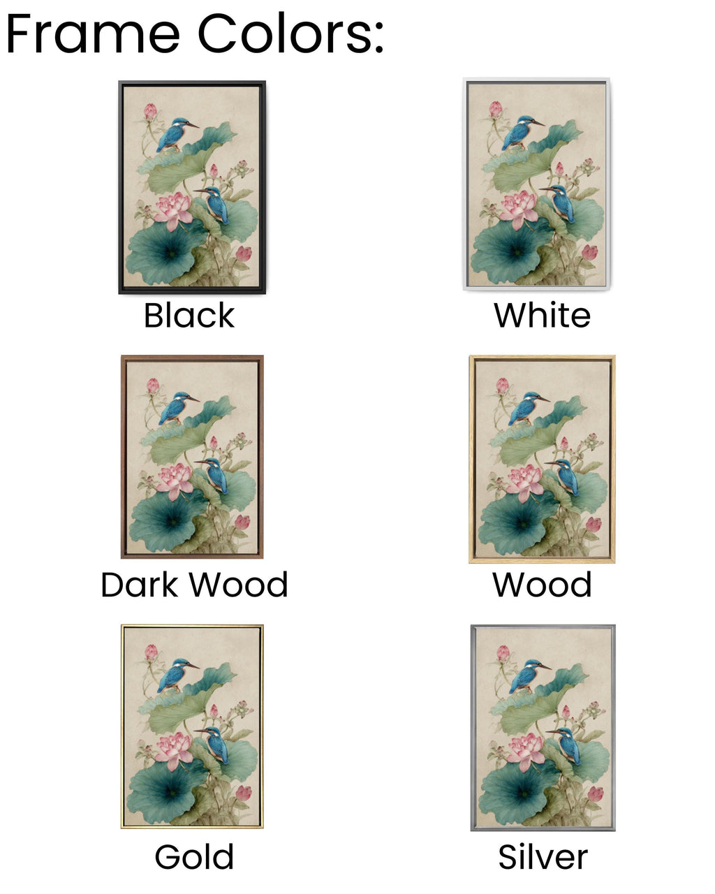 Lotus Kingfishers Wall Art | Traditional Chinese Watercolor Canvas Print