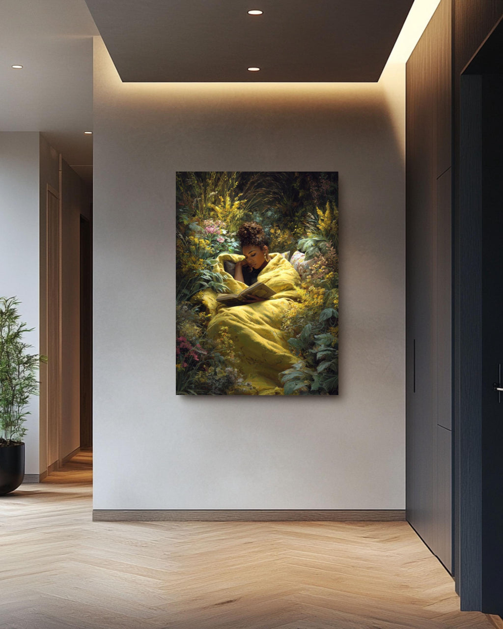 Black Woman Reading Wall Art | Garden Scene Canvas Print | Cozy Decor