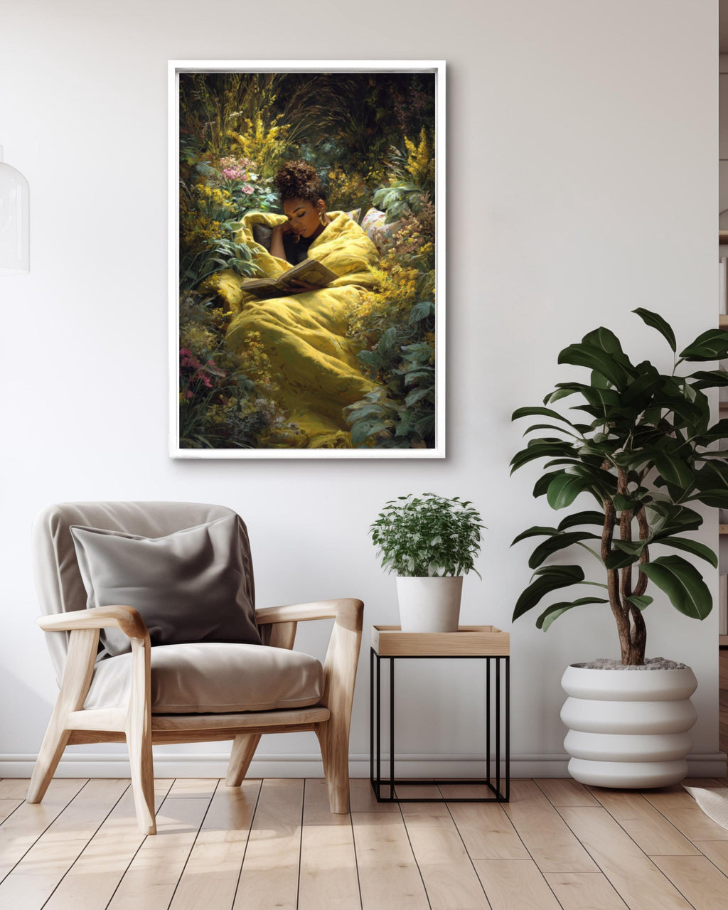 Black Woman Reading Wall Art | Garden Scene Canvas Print | Cozy Decor