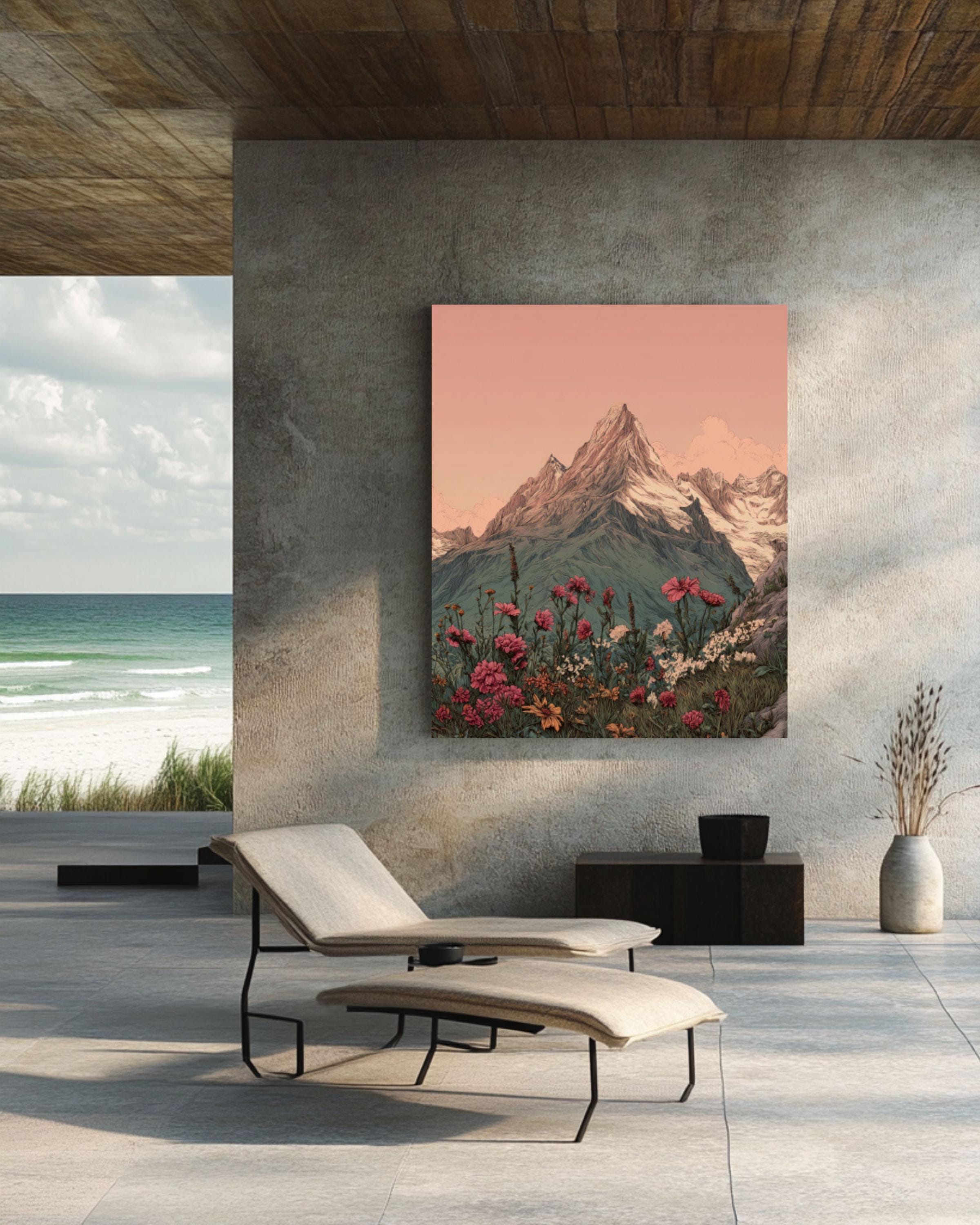 Mountain Wildflower Wall Art Print | Pastel Vintage Rustic Illustration