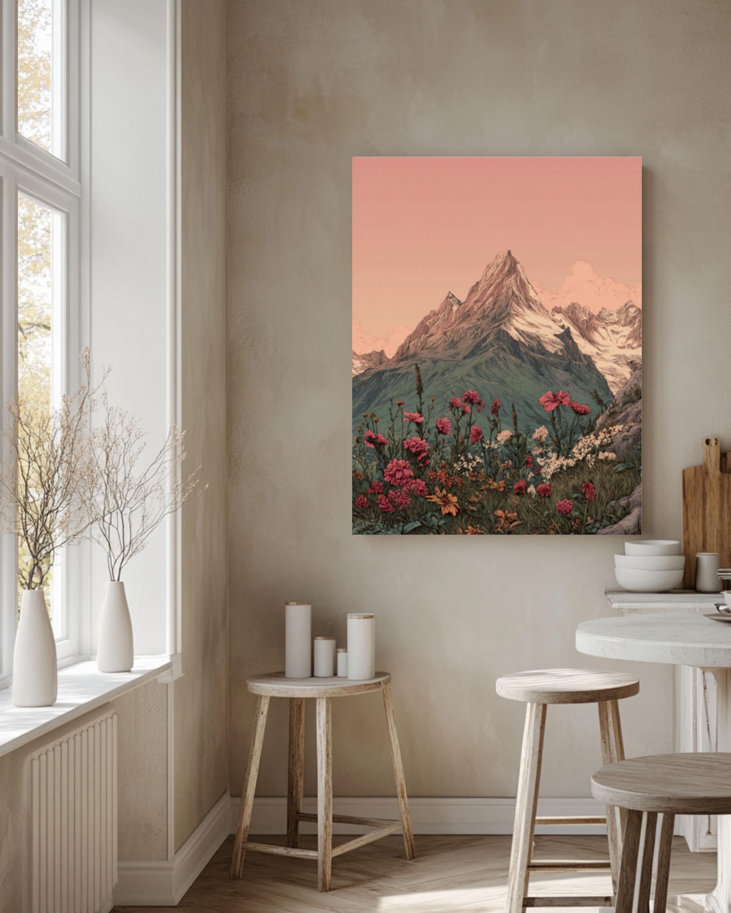 Mountain Wildflower Wall Art Print | Pastel Vintage Rustic Illustration