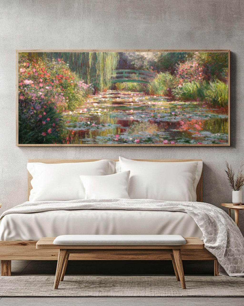 Monet Style Garden Wall Art | Pastel Roses Impressionist Canvas Print