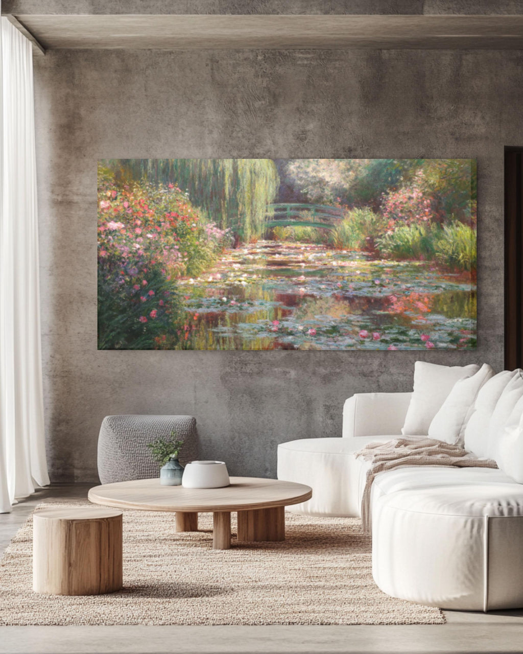 Monet Style Garden Wall Art | Pastel Roses Impressionist Canvas Print