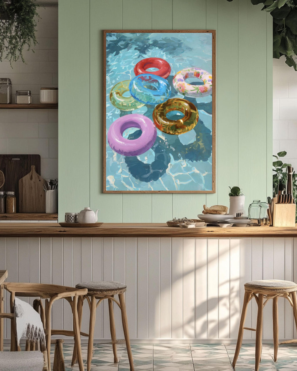 Pastel Pool Rings Wall Art | Decorative Maximalist Canvas Print