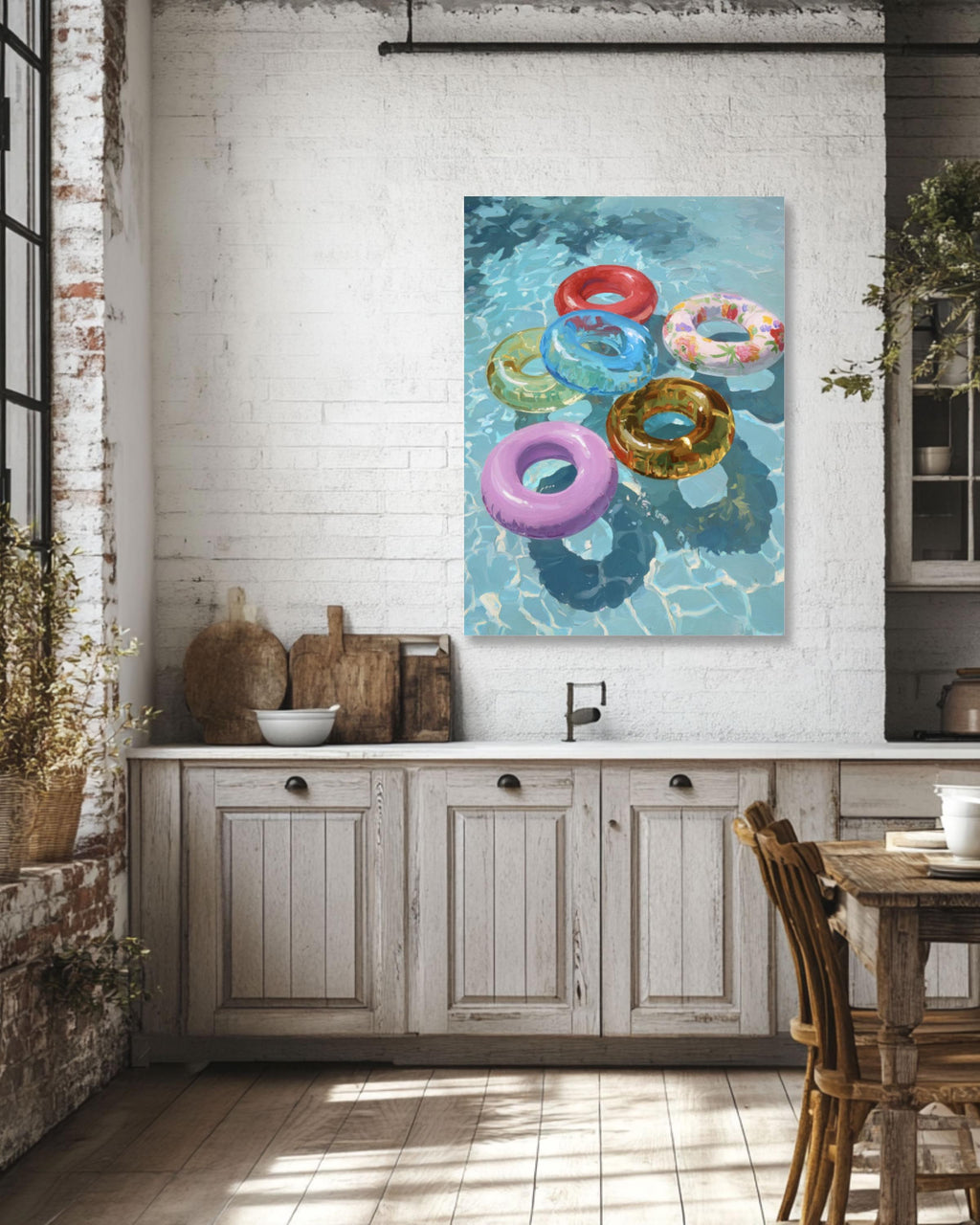 Pastel Pool Rings Wall Art | Decorative Maximalist Canvas Print