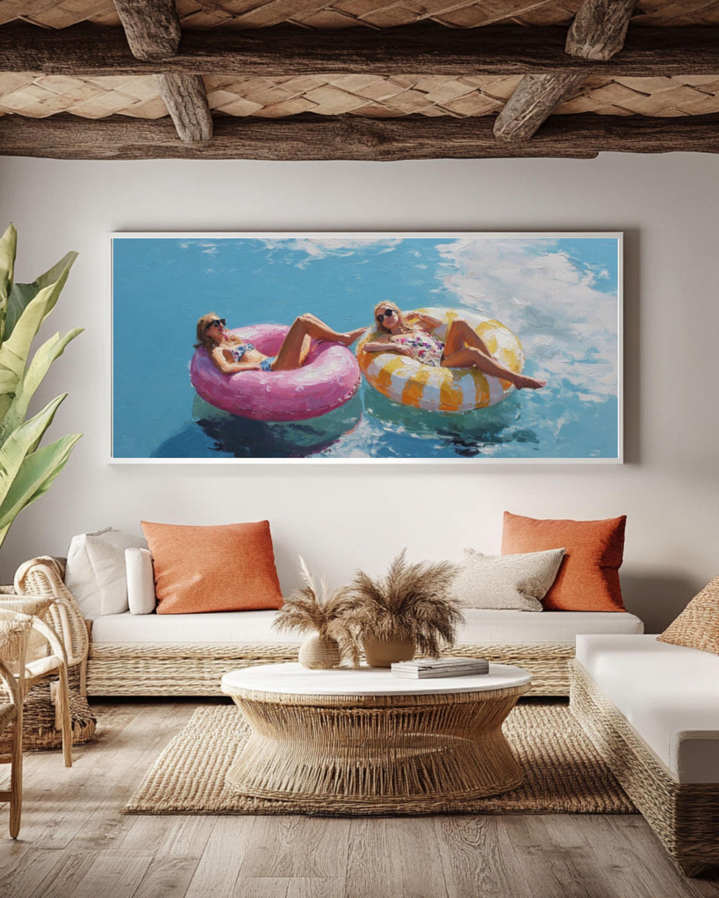 Pastel Coastal Floats Wall Art | Minimalist Blue Sky Oil Painting