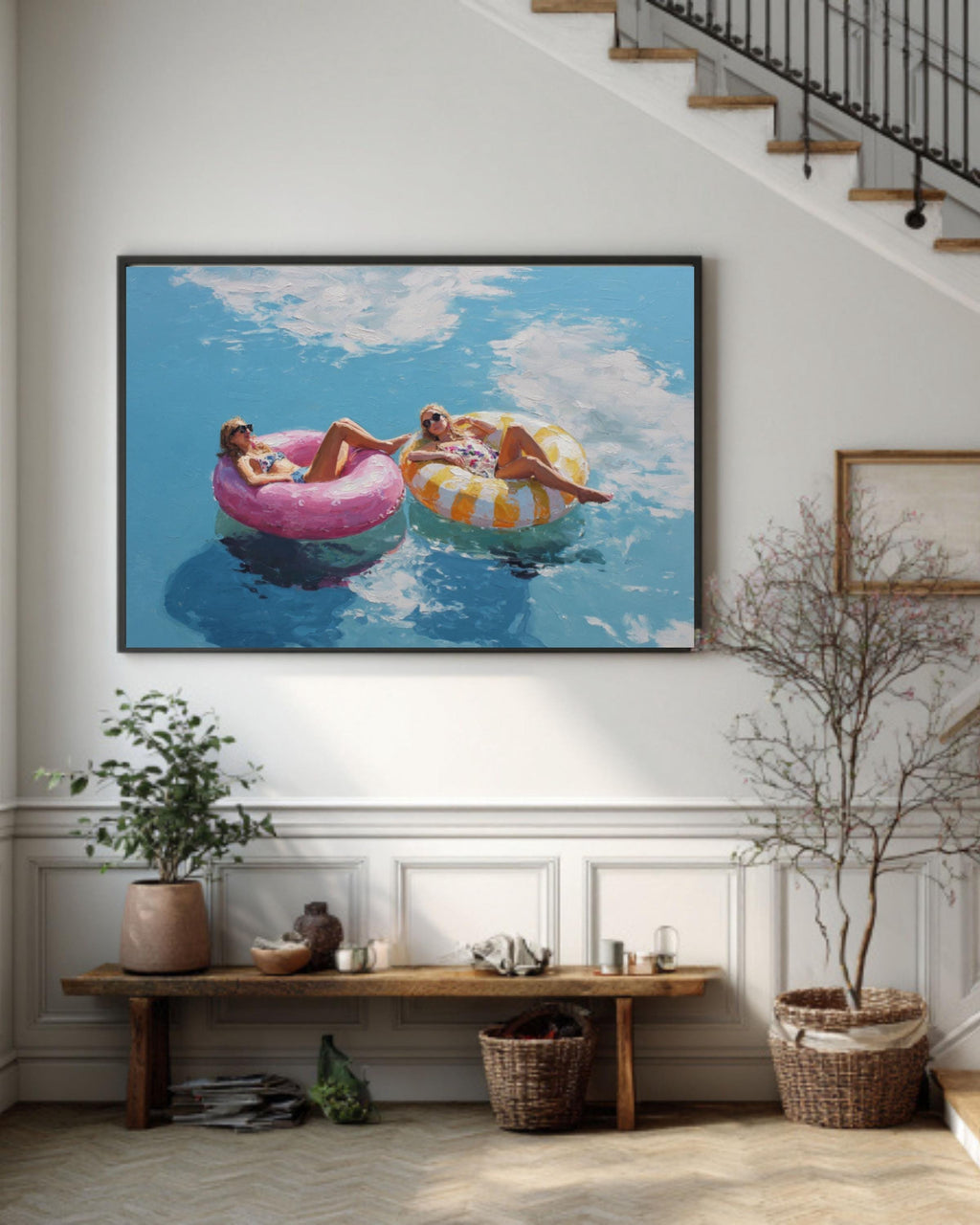 Pastel Coastal Floats Wall Art | Minimalist Blue Sky Oil Painting