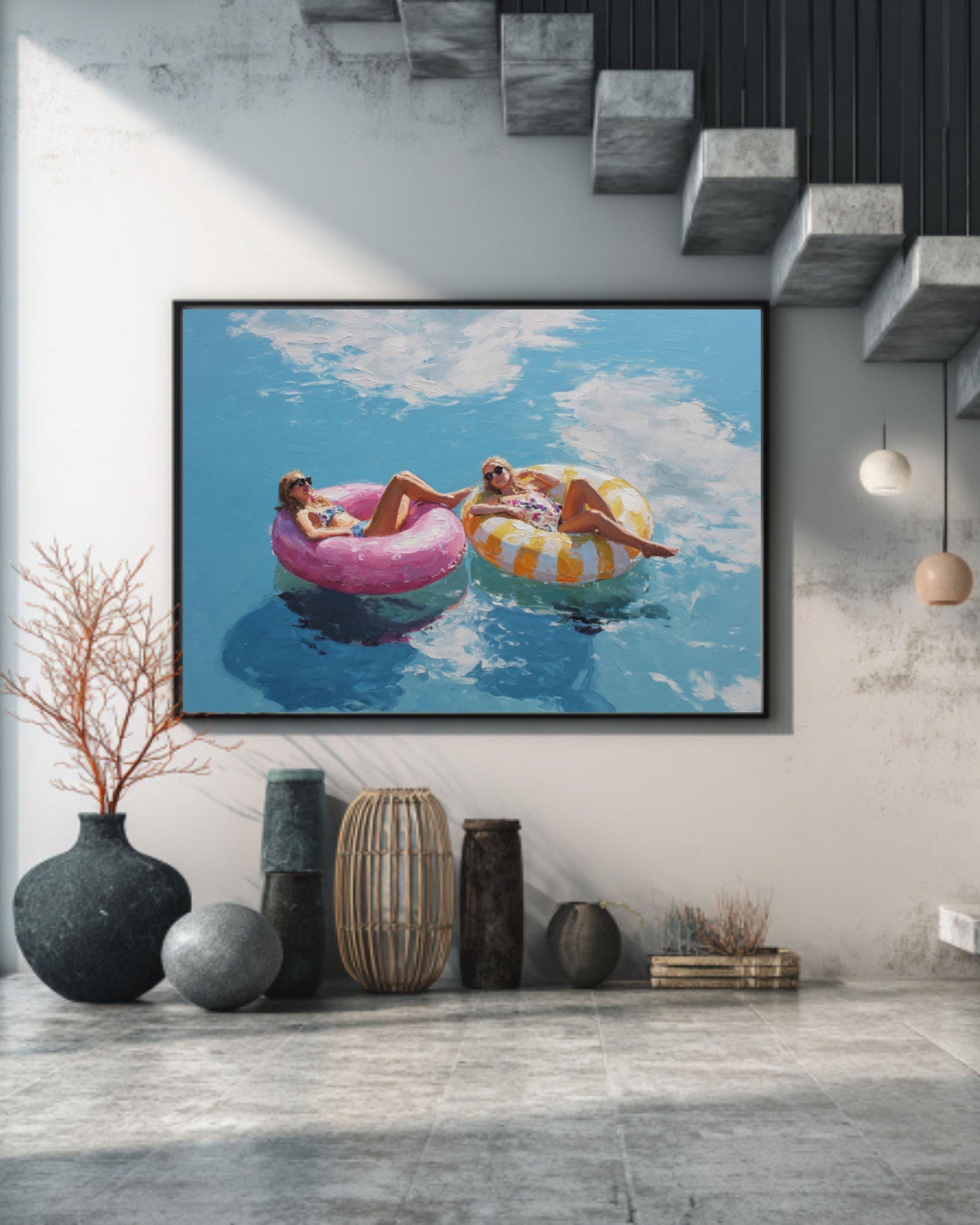 Pastel Coastal Floats Wall Art | Minimalist Blue Sky Oil Painting