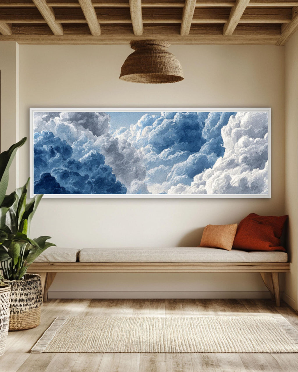 Blue Cloud Watercolor Canvas Art – Minimalist Abstract Sky