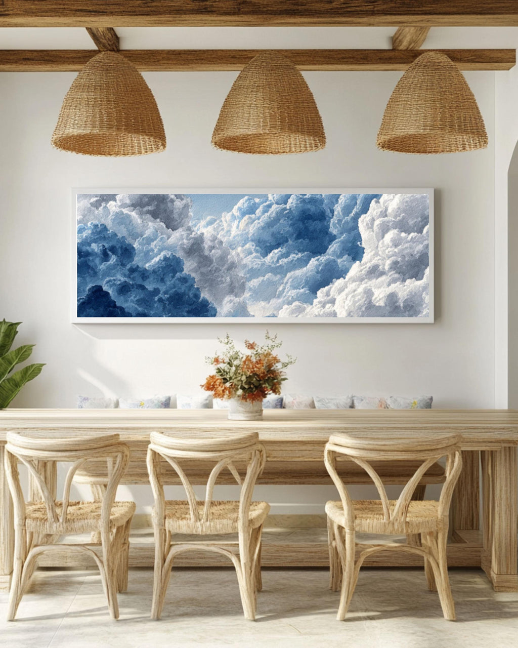 Blue Cloud Watercolor Canvas Art – Minimalist Abstract Sky