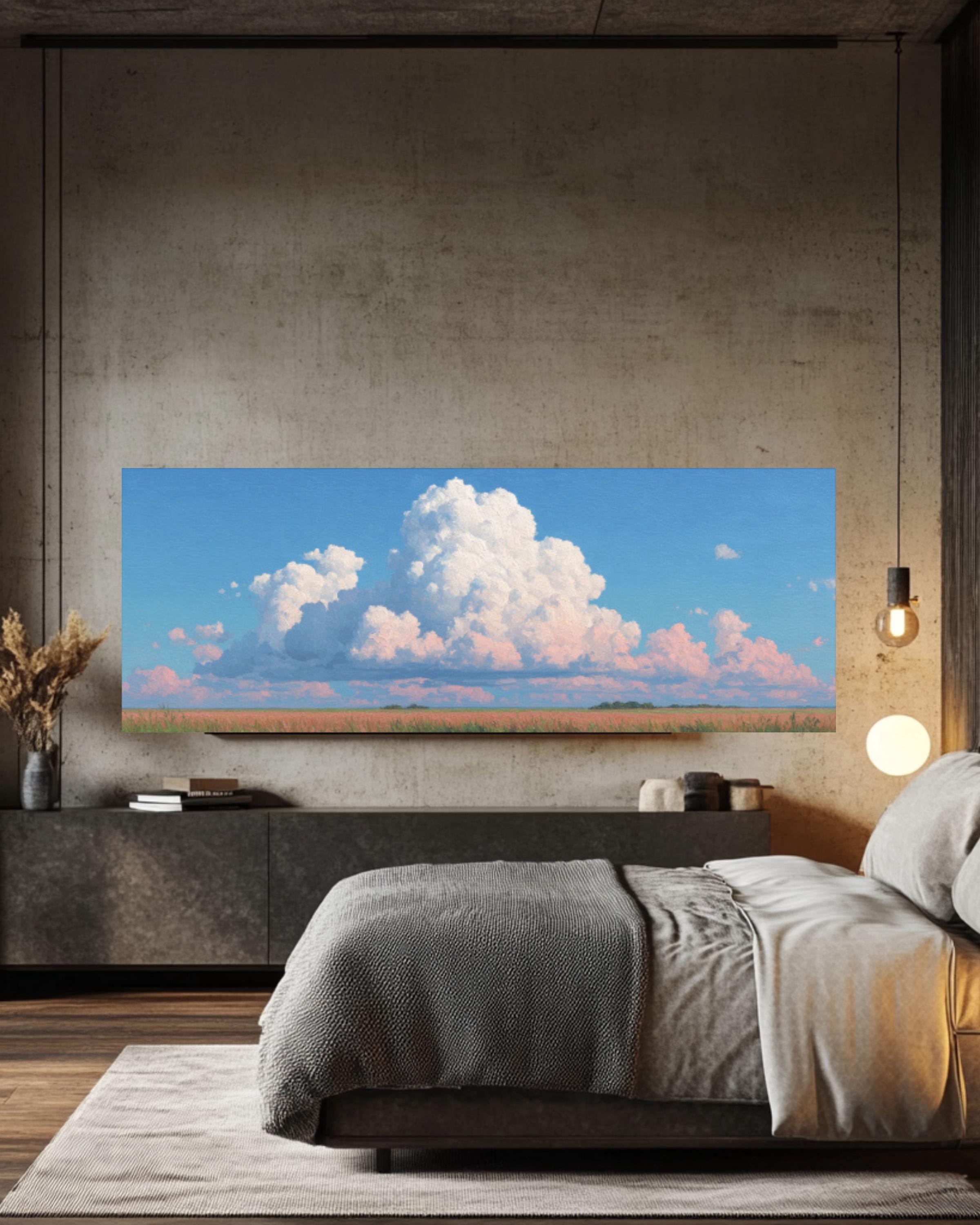 White Cloud Landscape Canvas Art – Vintage Sky Painting