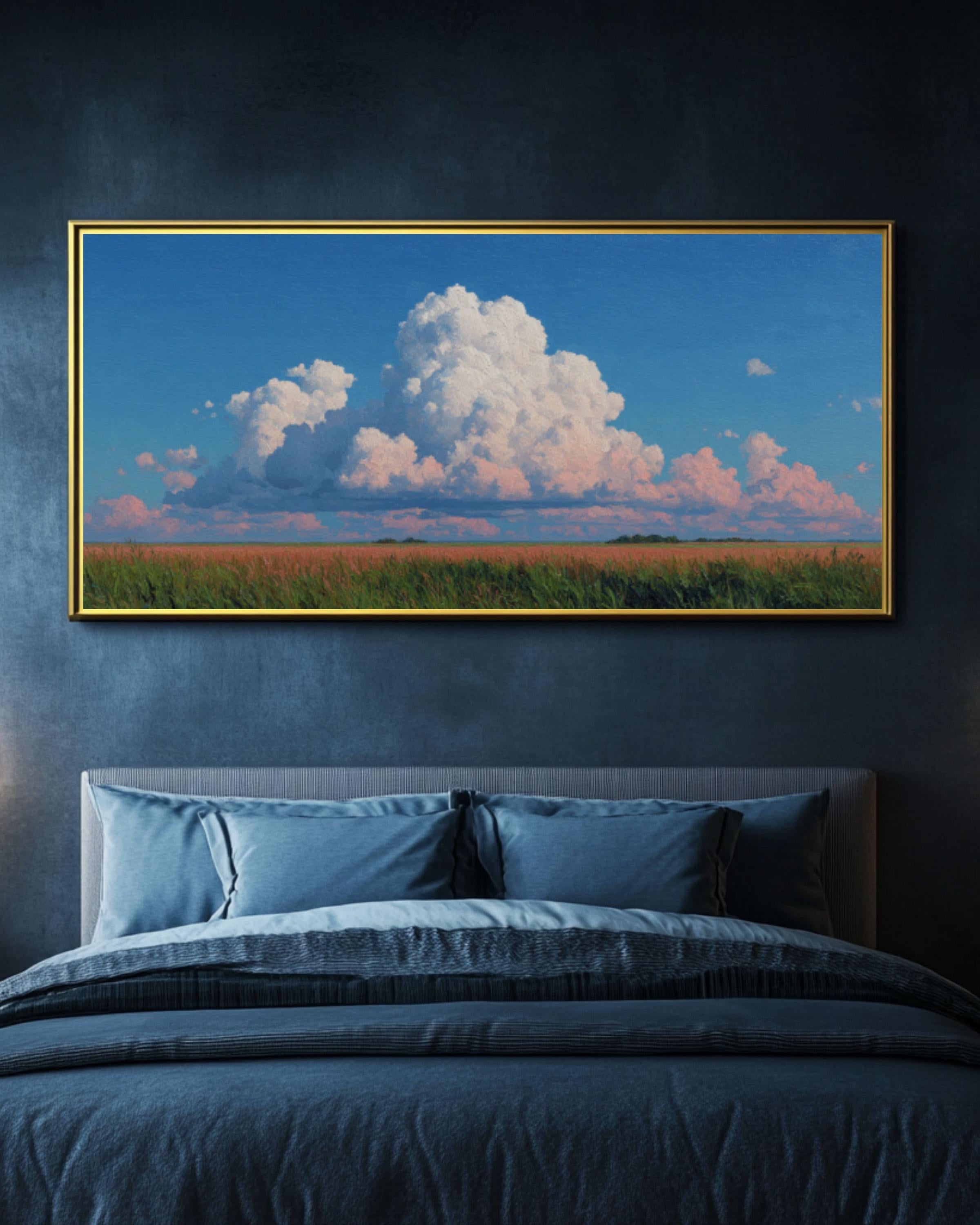 White Cloud Landscape Canvas Art – Vintage Sky Painting