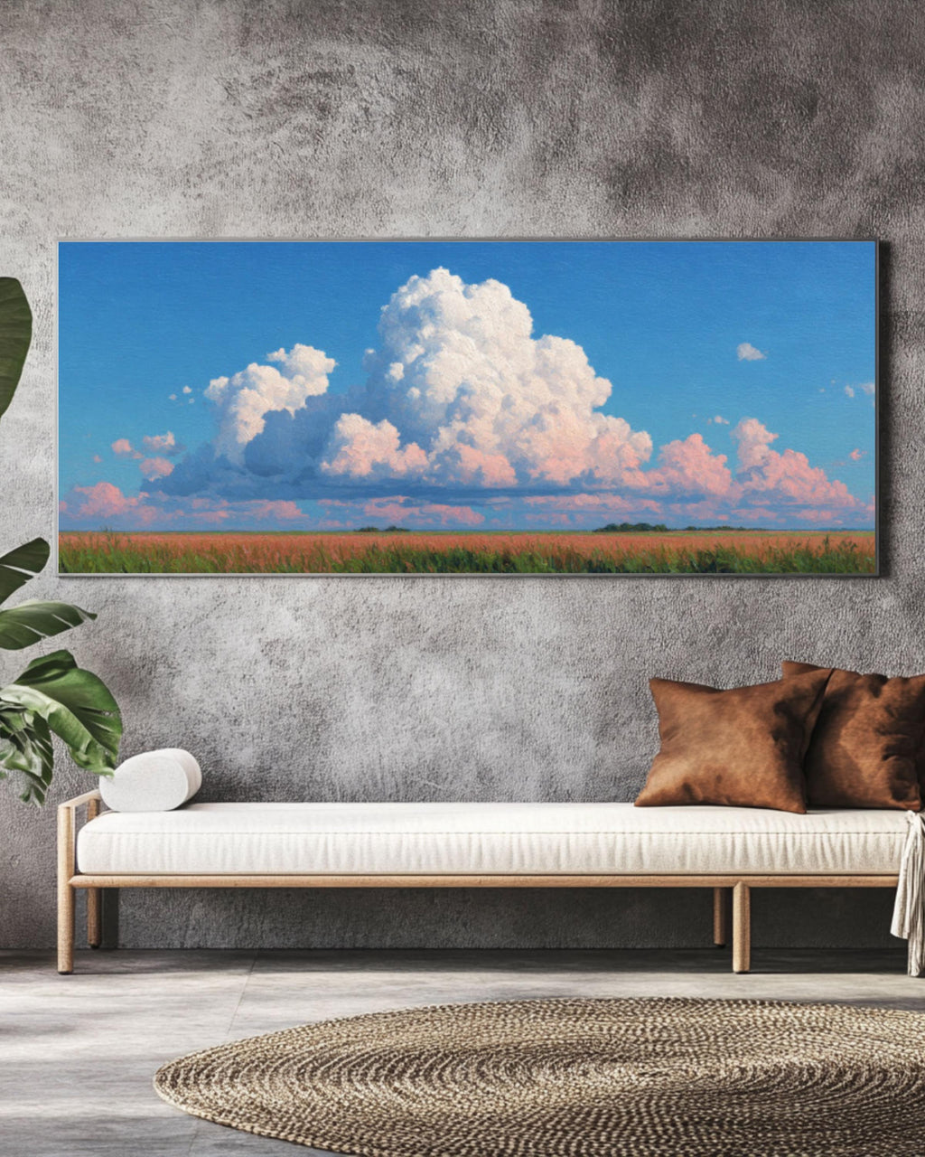 White Cloud Landscape Canvas Art – Vintage Sky Painting